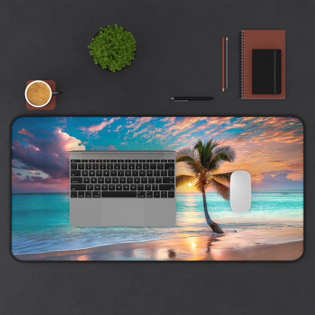Tropical Island Sunset Desk Mat – Relaxing Beach Workspace Decor