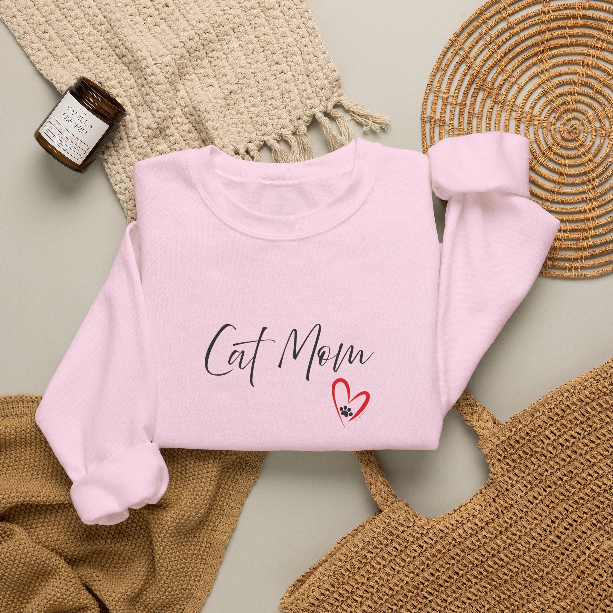 Cat Mom Heart Unisex Crewneck Sweatshirt