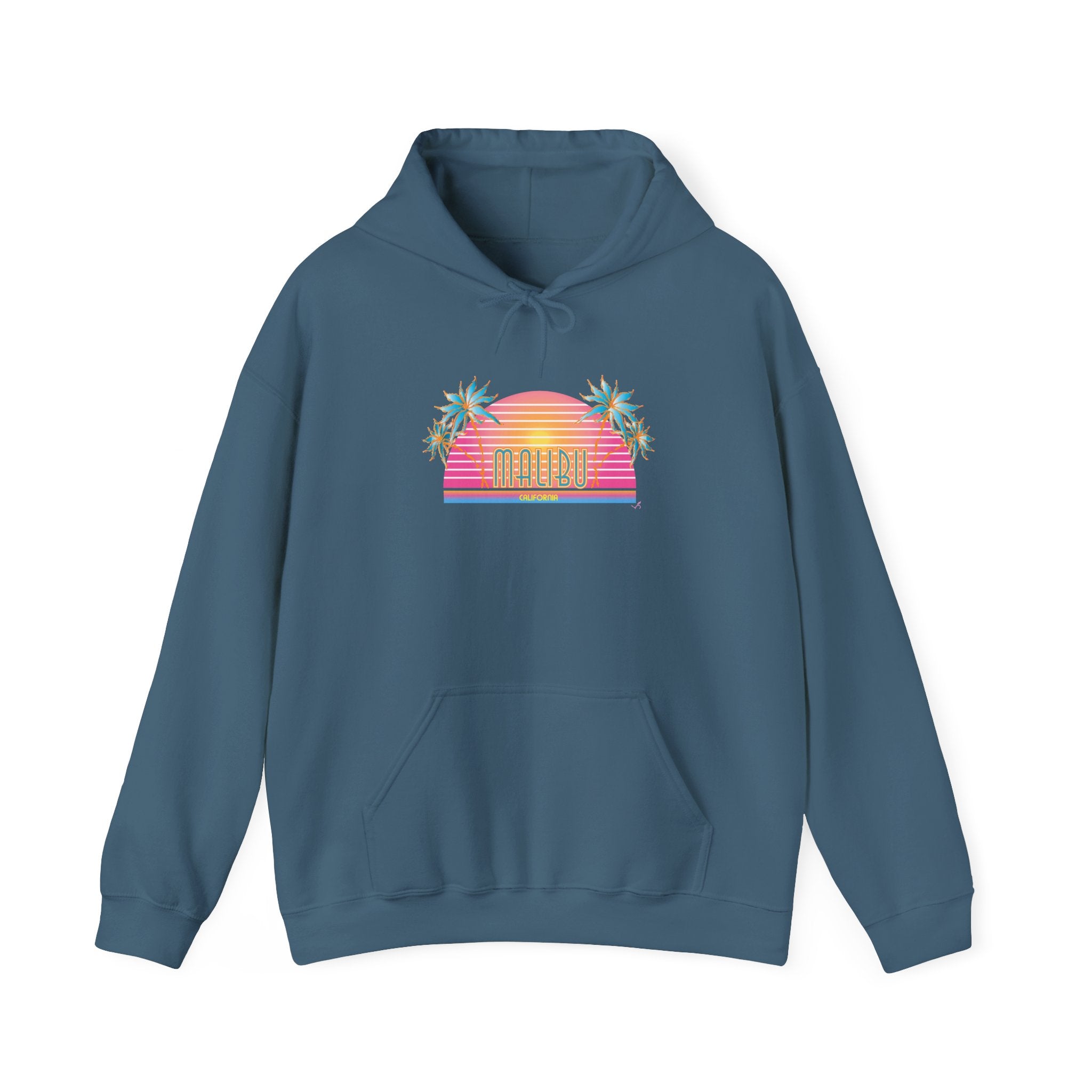 Retro Malibu Sunset Hoodie — Palm Tree Tropical Graphic