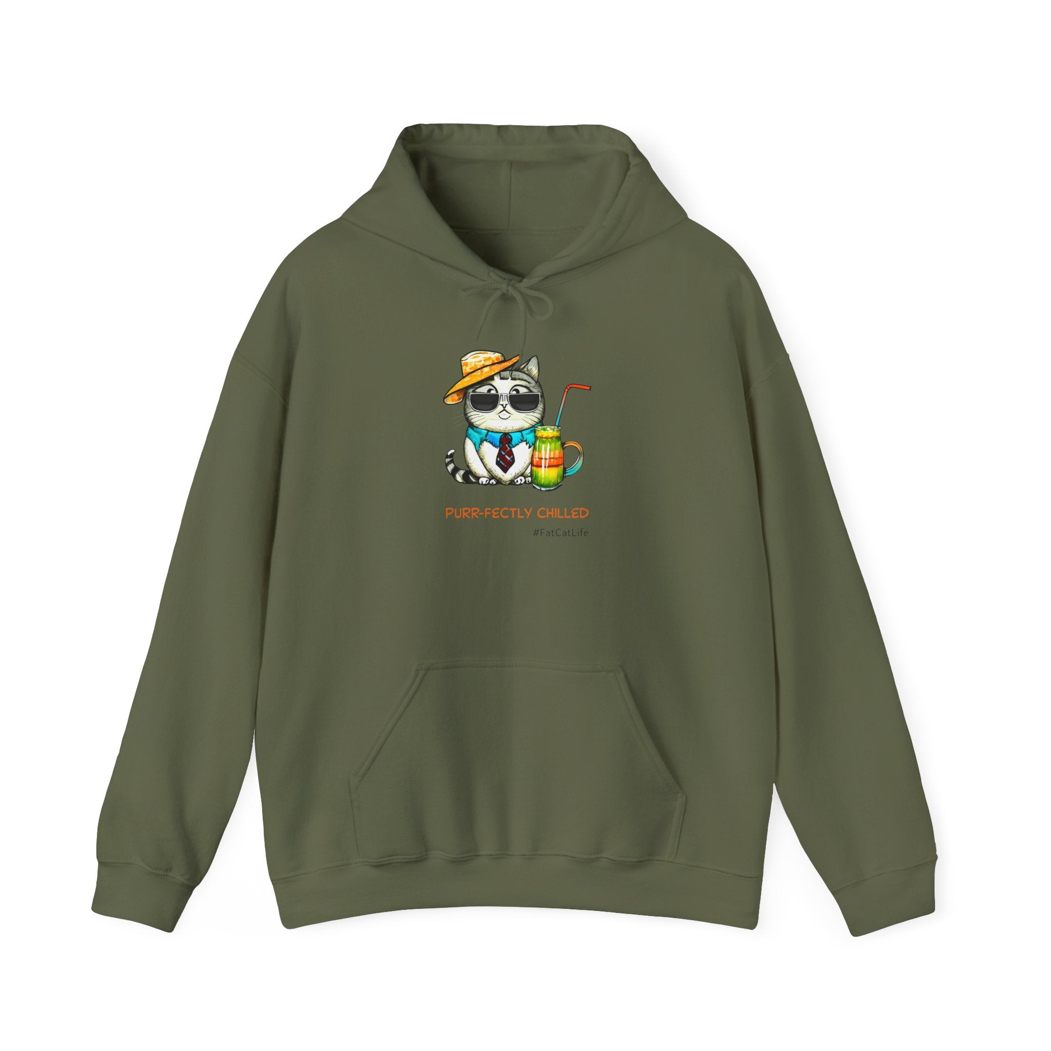 Purr-fectly Chilled Cat Graphic Hoodie Unisex Heavy Blend™ Hooded Sweatshirt