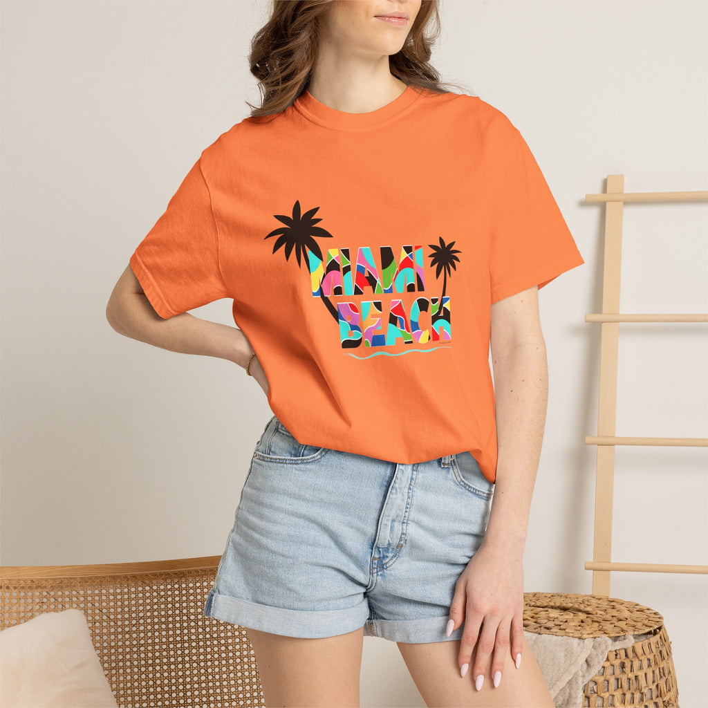 MIAMI BEACH Color Block Graphic Unisex Garment-Dyed T-shirt