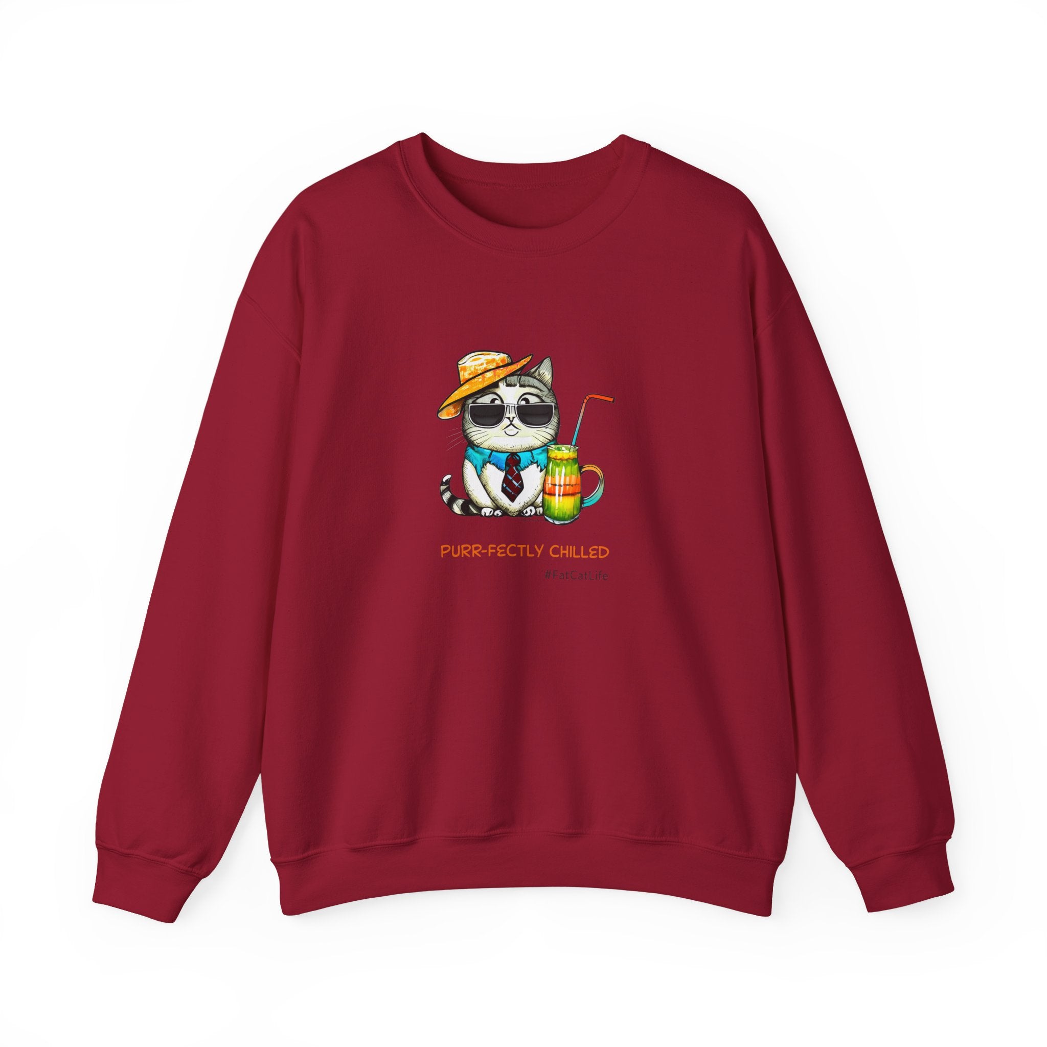 Fun Purr-fectly Chilled Cat Graphic Unisex Heavy Blend™ Crewneck Sweatshirt