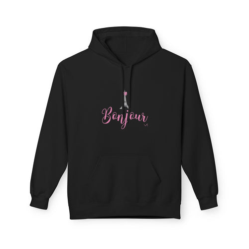 Bonjour Paris Eiffel Tower Graphic Hoodie - Unisex Midweight Softstyle Fleece Hoodie