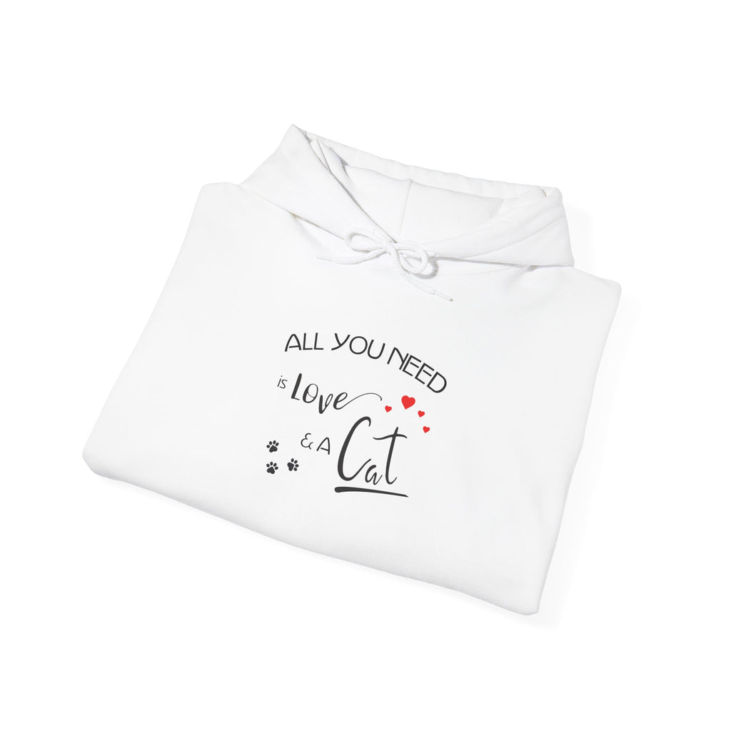 All You Need Is Love and a Cat Graphic Hoodie - Unisex Heavy Blend™ Hooded Sweatshirt