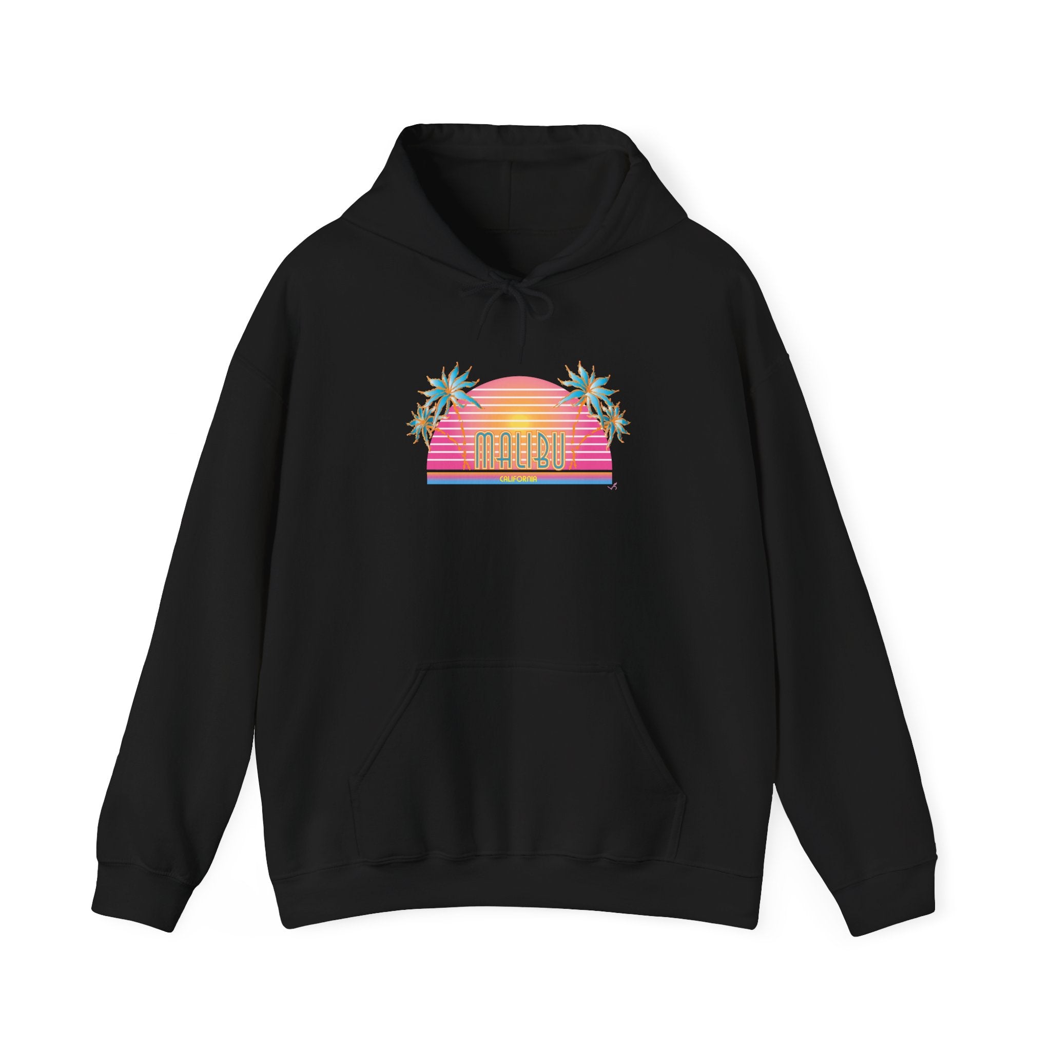 Retro Malibu Sunset Hoodie — Palm Tree Tropical Graphic
