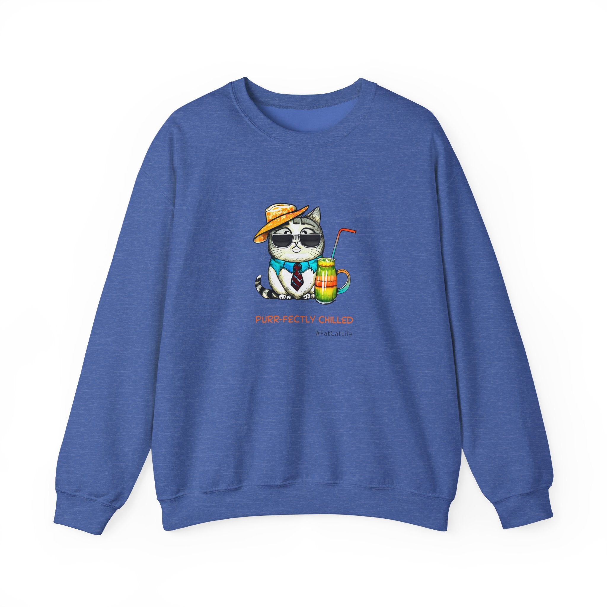 Fun Purr-fectly Chilled Cat Graphic Unisex Heavy Blend™ Crewneck Sweatshirt