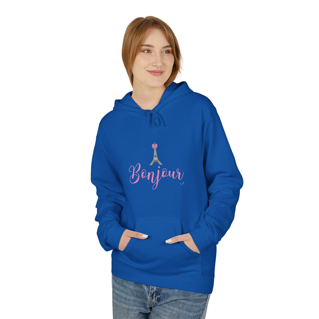 Bonjour Paris Eiffel Tower Graphic Hoodie - Unisex Midweight Softstyle Fleece Hoodie