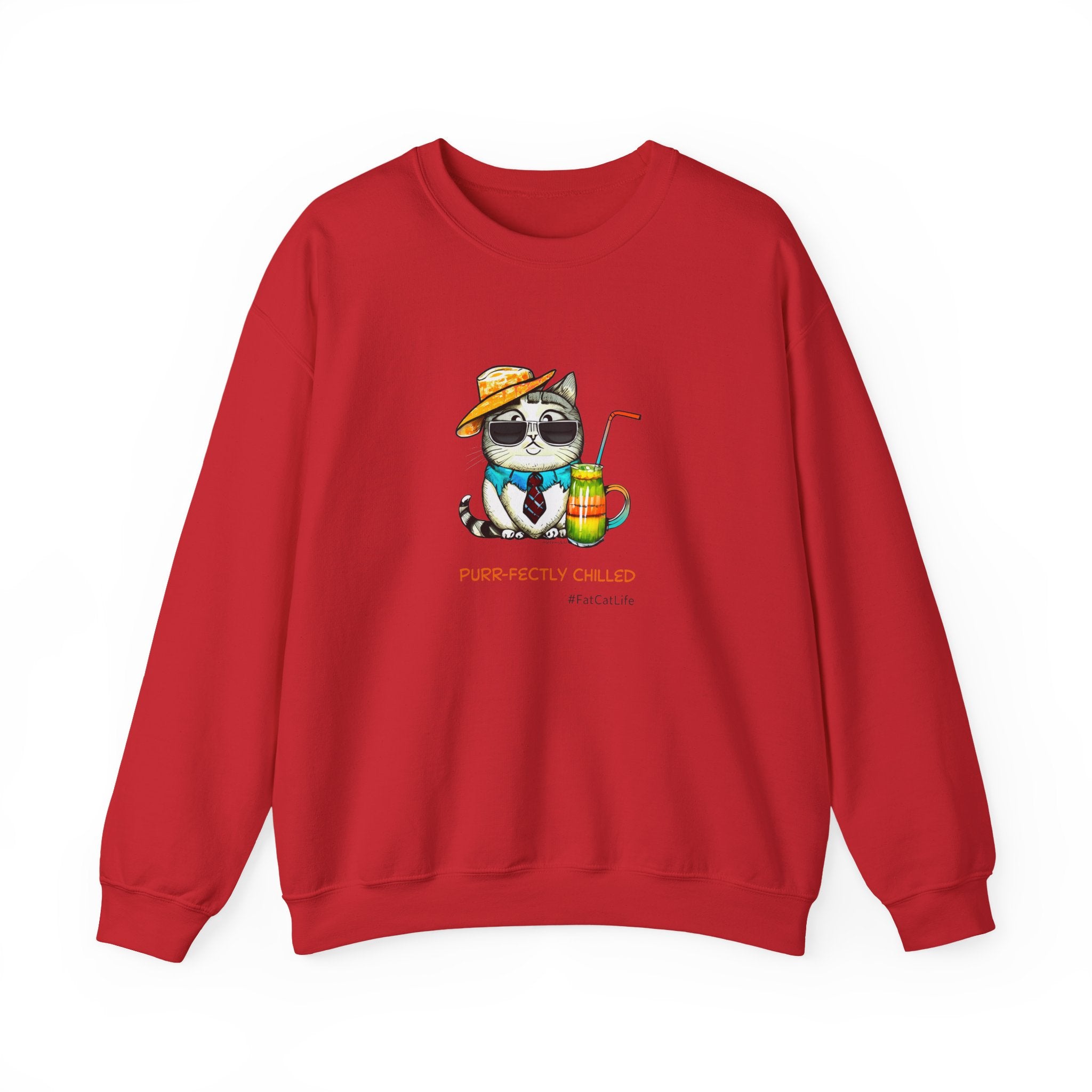 Fun Purr-fectly Chilled Cat Graphic Unisex Heavy Blend™ Crewneck Sweatshirt