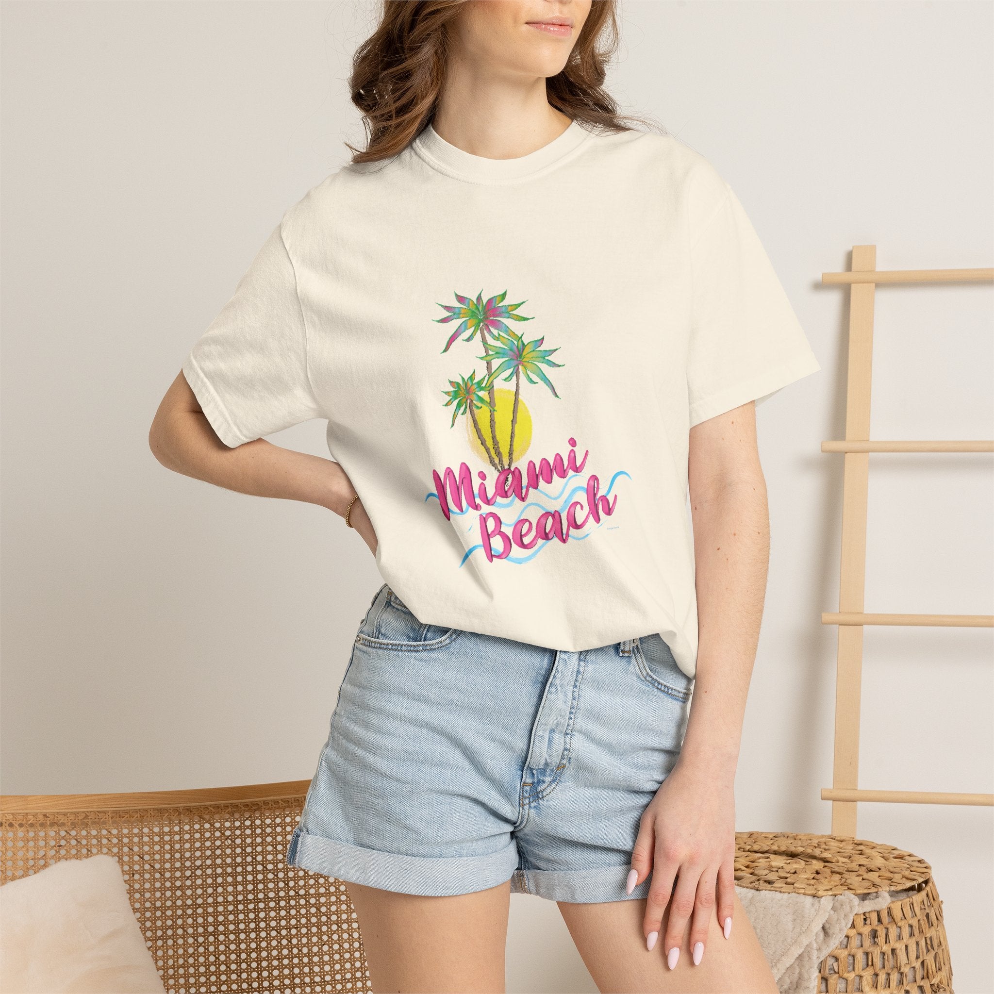 MIAMI BEACH Palm Sunset Graphic Unisex Garment-Dyed T-shirt