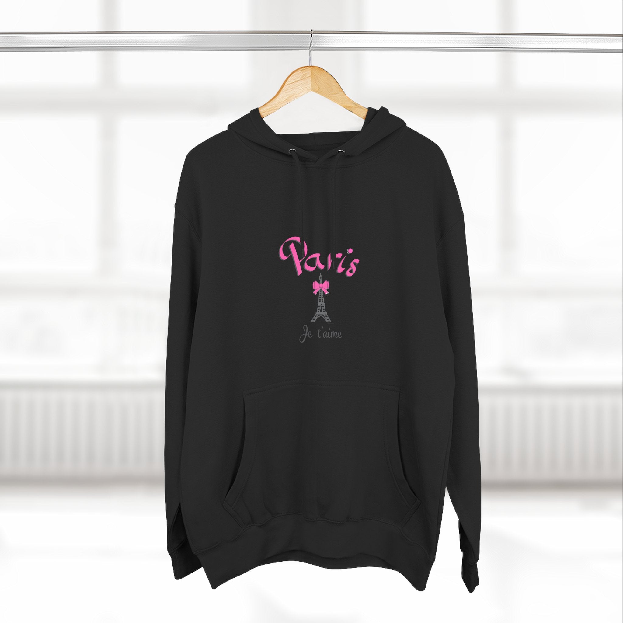 Paris Je T’aime Eiffel Tower Graphic Hoodie - Three-Panel Fleece Hoodie