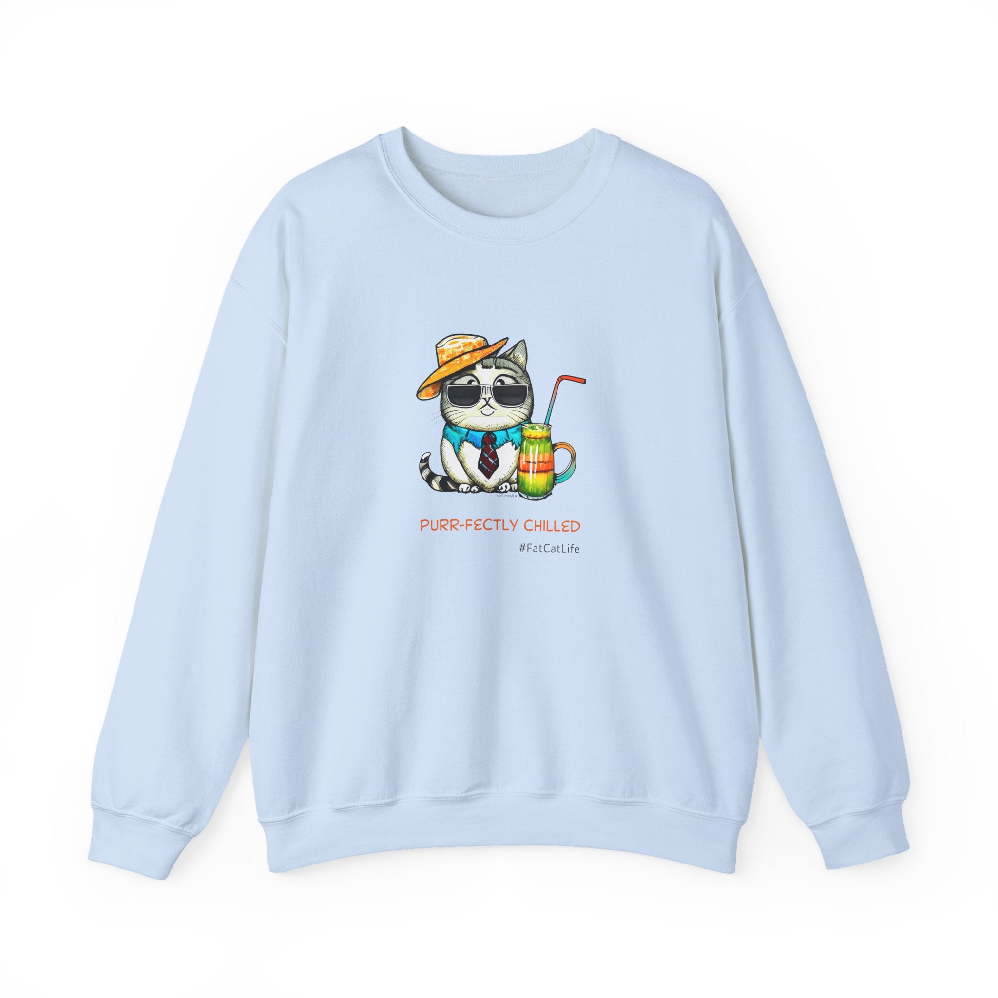 Fun Purr-fectly Chilled Cat Graphic Unisex Heavy Blend™ Crewneck Sweatshirt