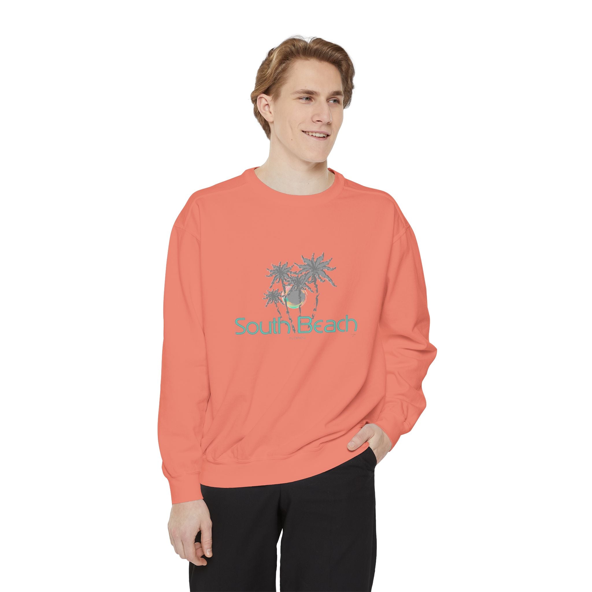 South Beach Miami Palm Tree Graphic Sweatshirt - Unisex Garment-Dyed Sweatshirt
