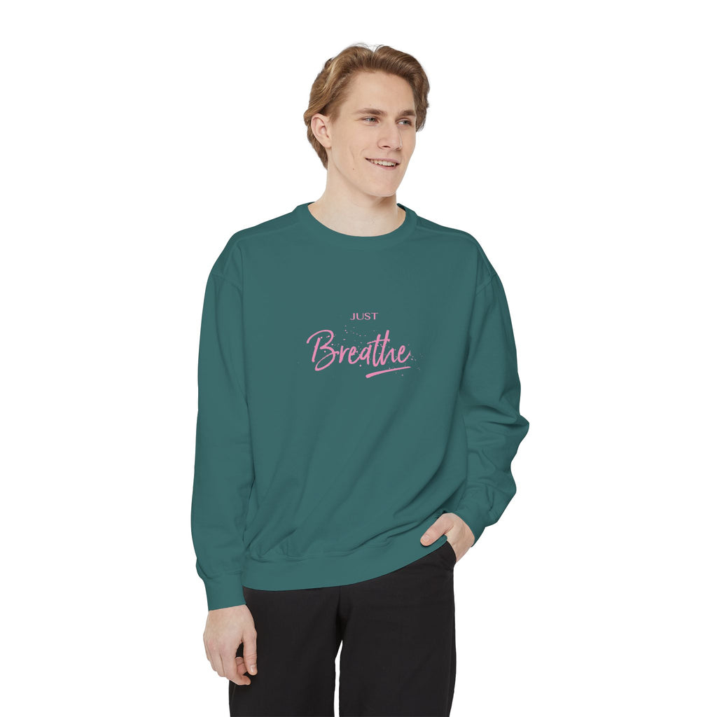 Just Breathe Zen Yoga Graphic Sweatshirt - Unisex Garment-Dyed Sweatshirt