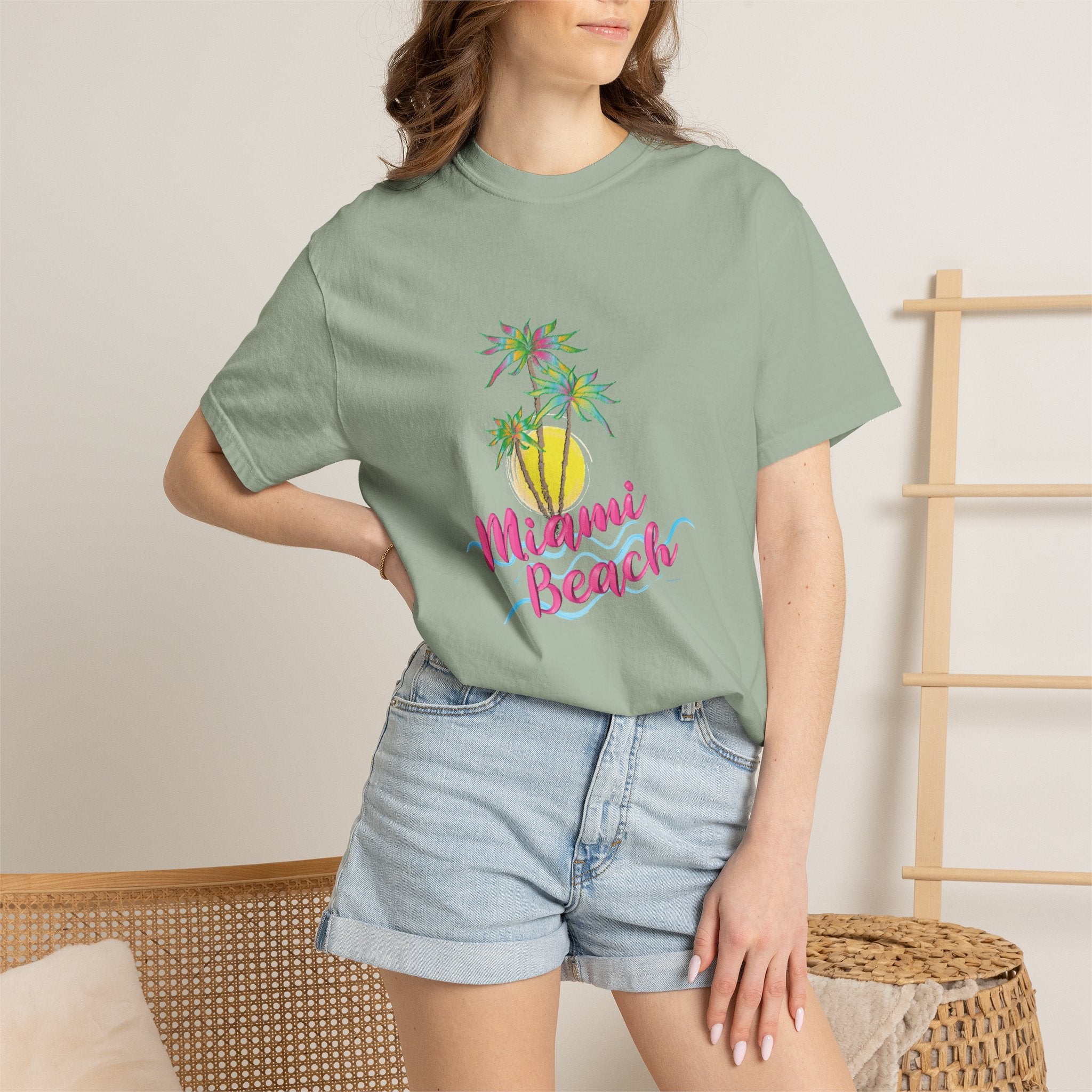 MIAMI BEACH Palm Sunset Graphic Unisex Garment-Dyed T-shirt