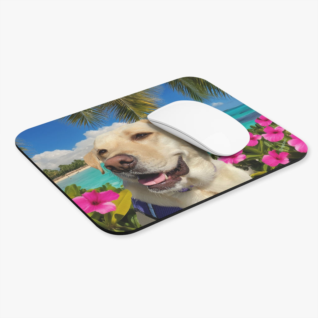 Happy Labrador Tropical Mouse Pad – Yellow Lab Beach & Flower Design