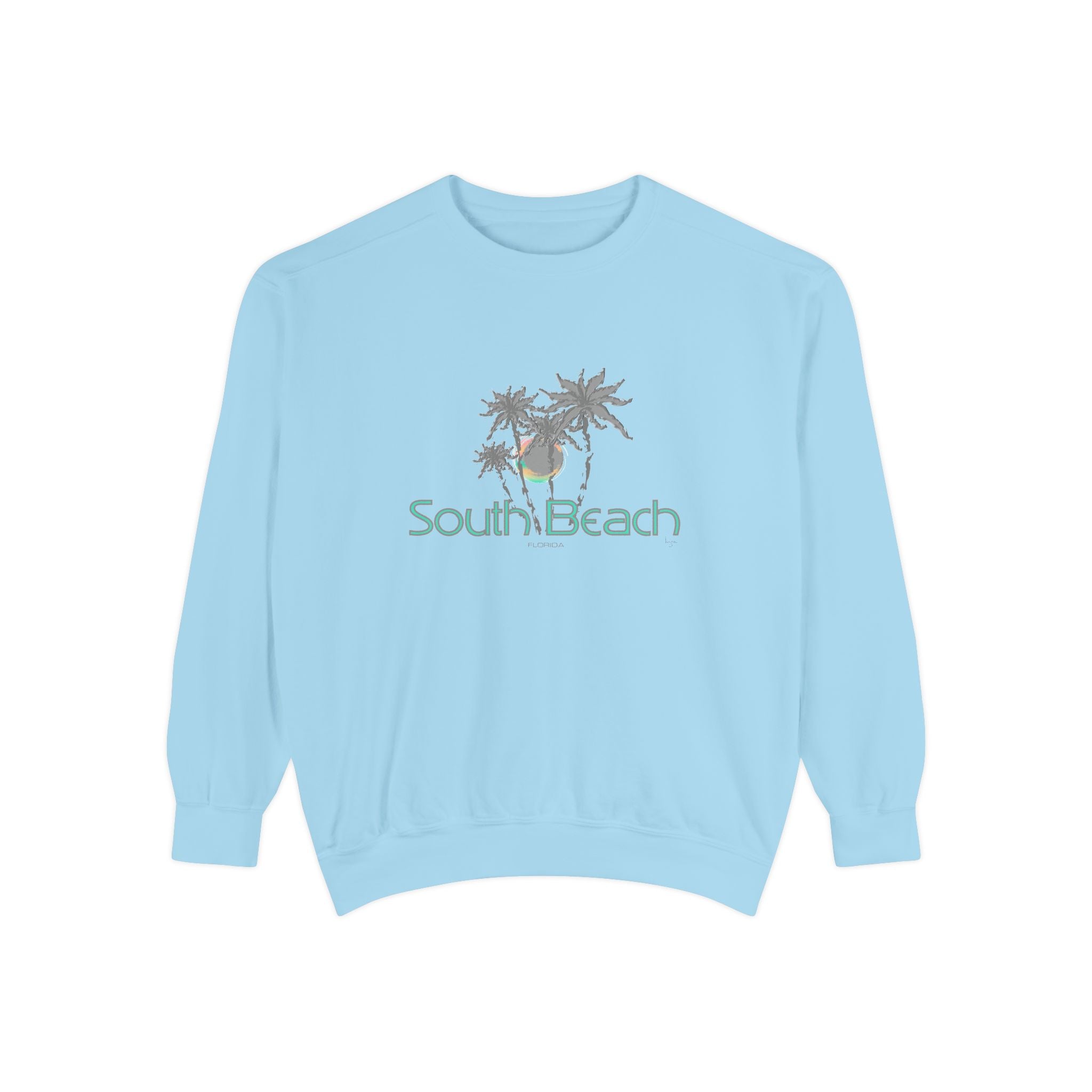 Miami Beach Palm Tree Graphic Sweatshirt - Unisex Garment-Dyed Sweatshirt