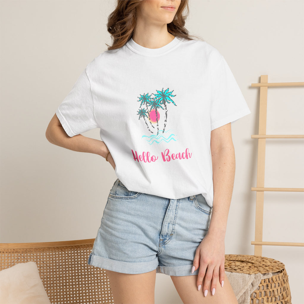 Hello Beach Graphic Unisex Garment-Dyed T-shirt