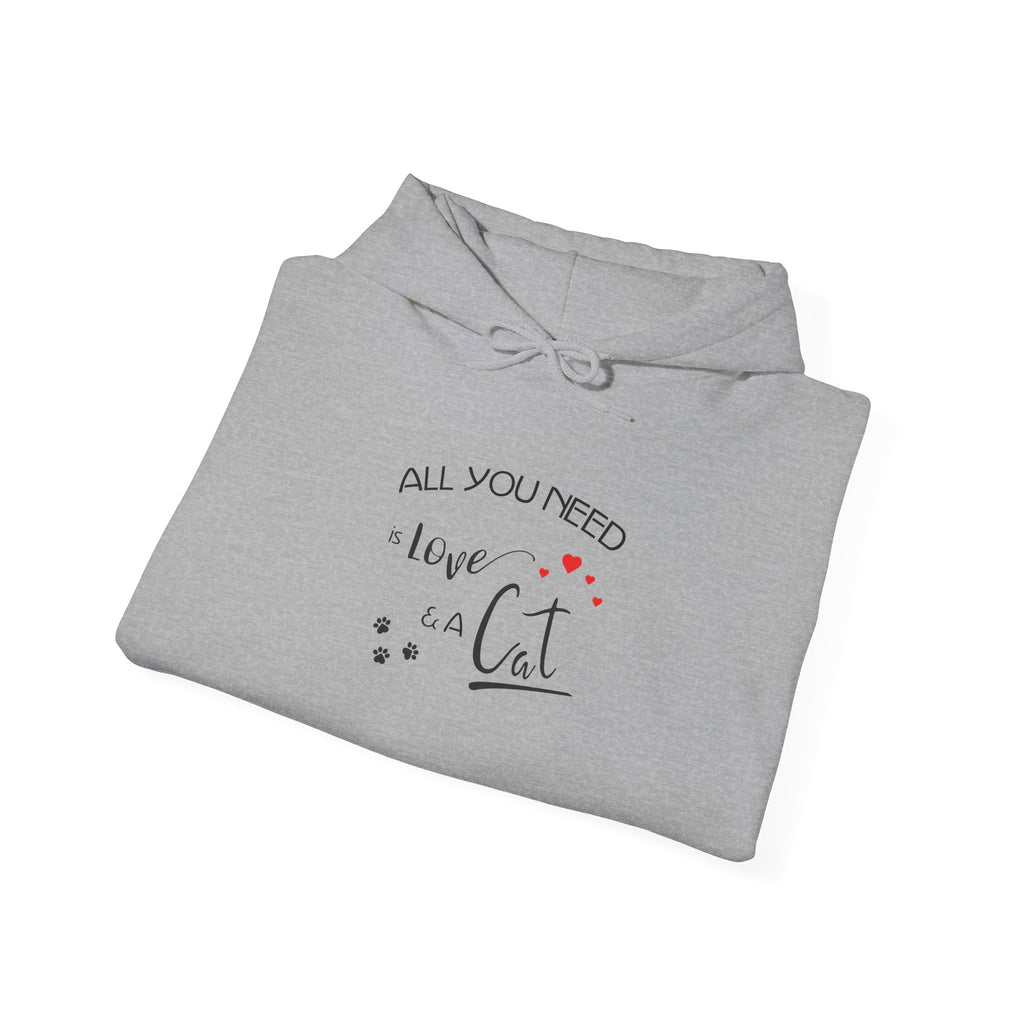 All You Need Is Love and a Cat Graphic Hoodie - Unisex Heavy Blend™ Hooded Sweatshirt
