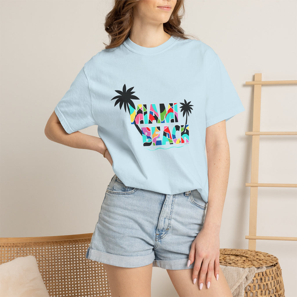 MIAMI BEACH Color Block Graphic Unisex Garment-Dyed T-shirt