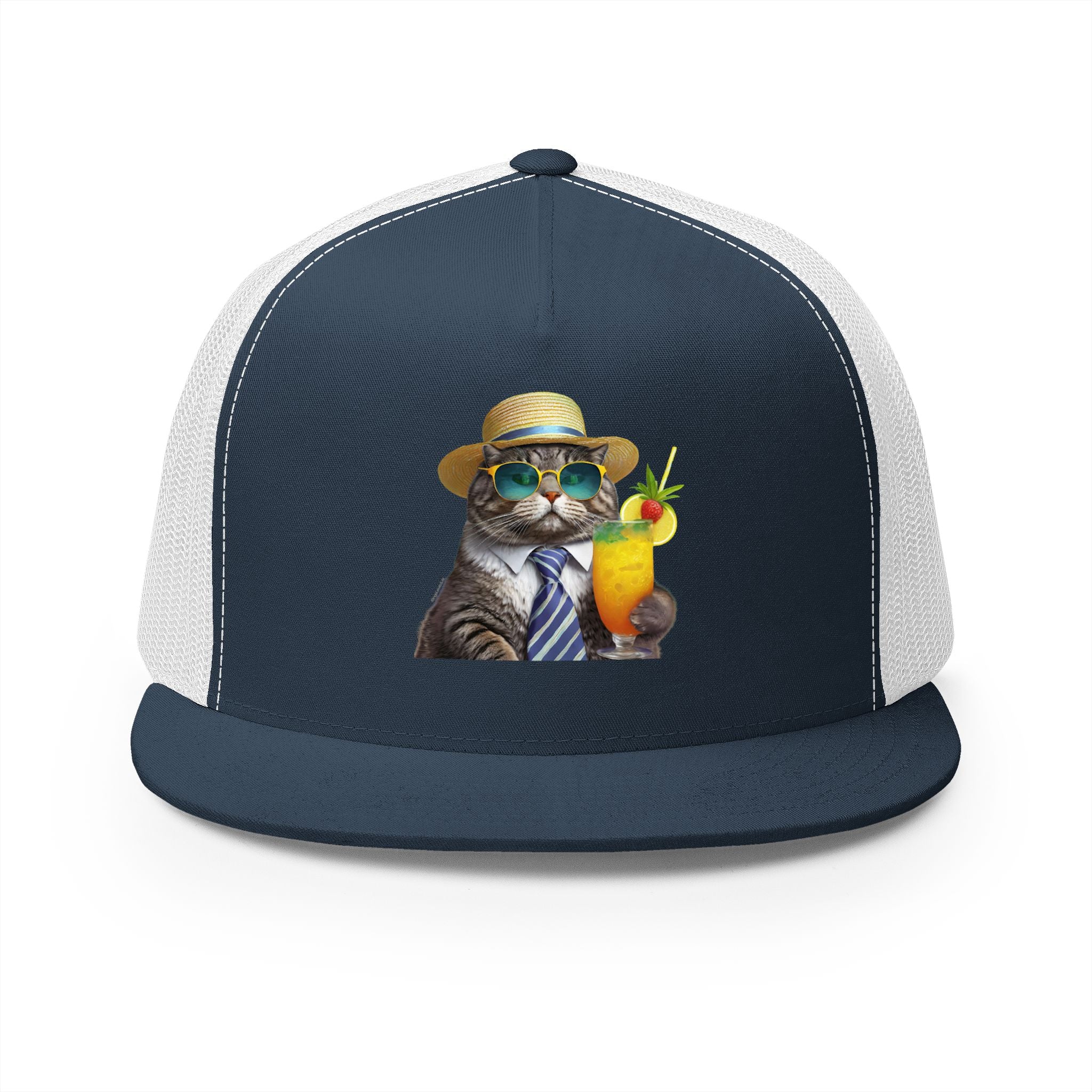 Happy Hour Cat Trucker Hat | Funny Cat Beach Cap