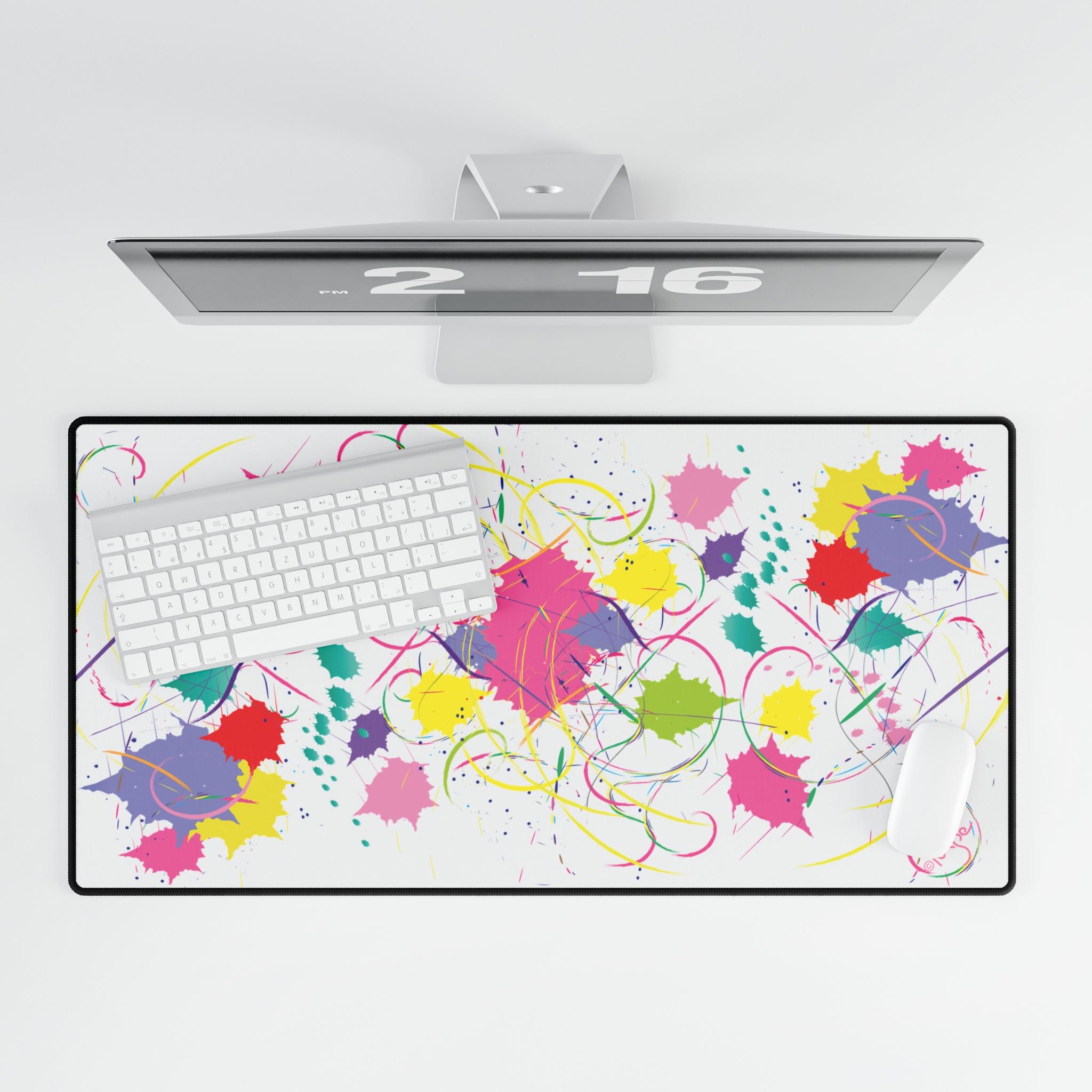 Colorful Abstract Paint Splatter Art Large Desk Mat