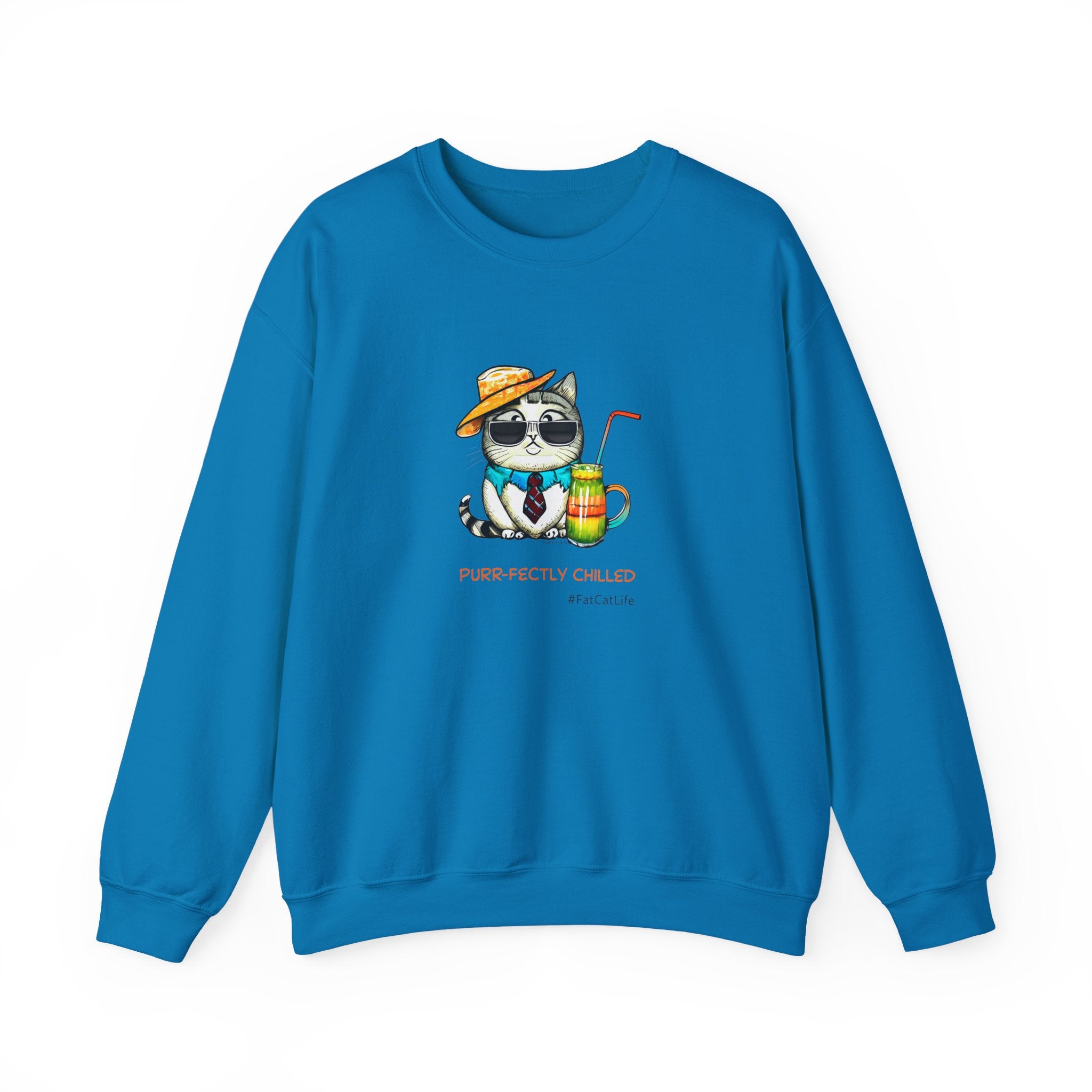 Fun Purr-fectly Chilled Cat Graphic Unisex Heavy Blend™ Crewneck Sweatshirt
