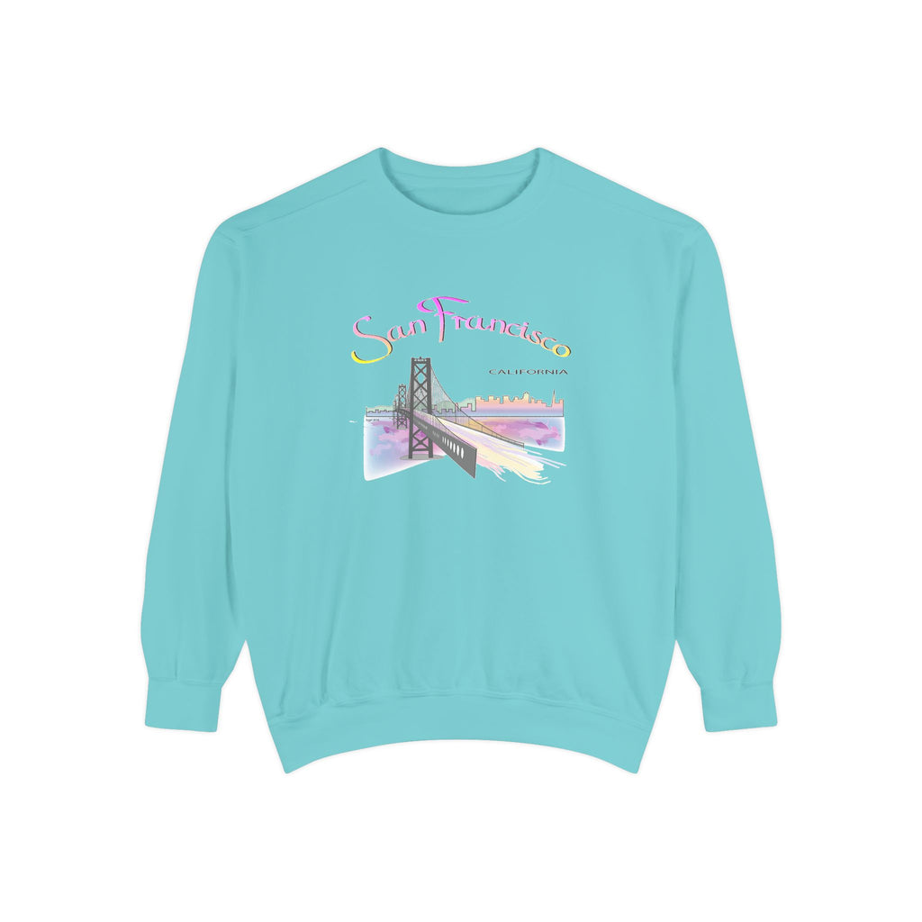 San Francisco Rainbow Bridge Graphic Sweatshirt - Unisex Garment-Dyed Sweatshirt