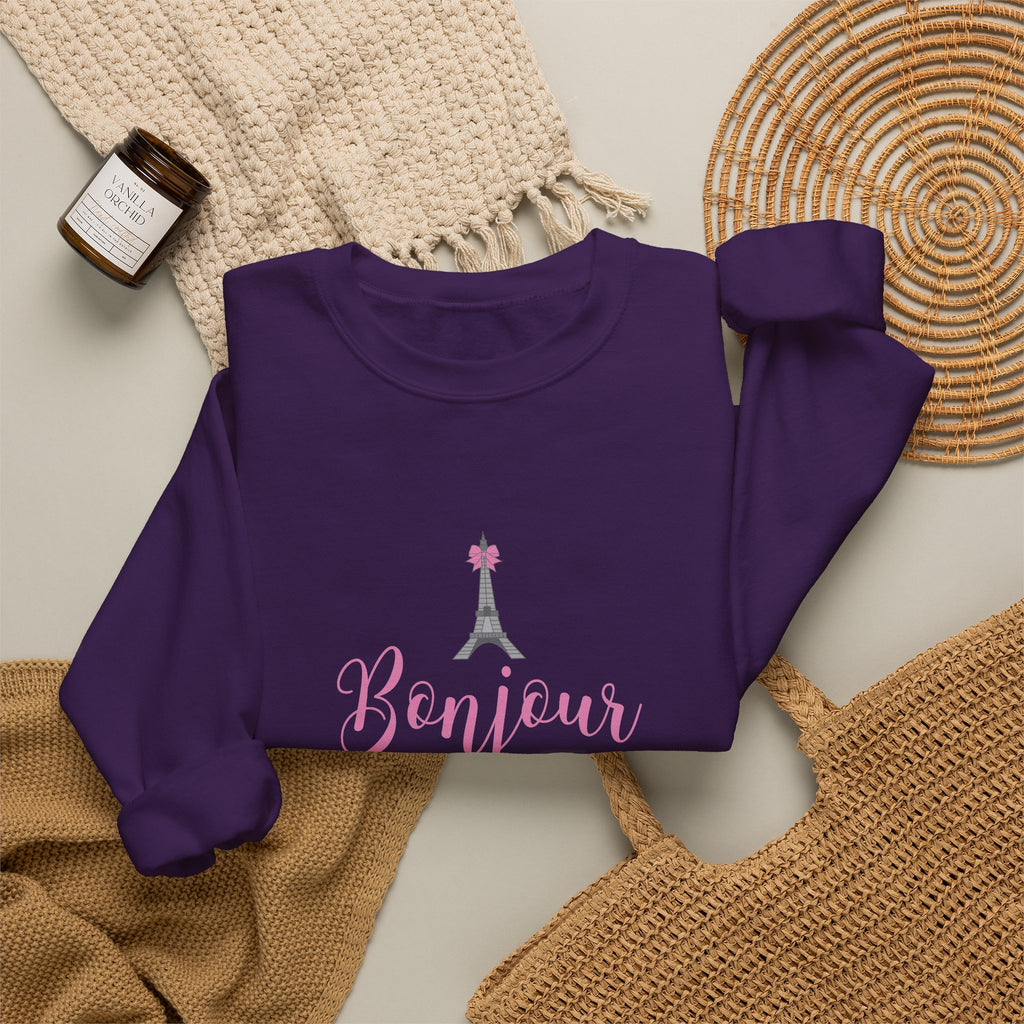 Bonjour Paris Eiffel Tower Graphic Sweatshirt - Unisex Heavy Blend™ Crewneck Sweatshirt