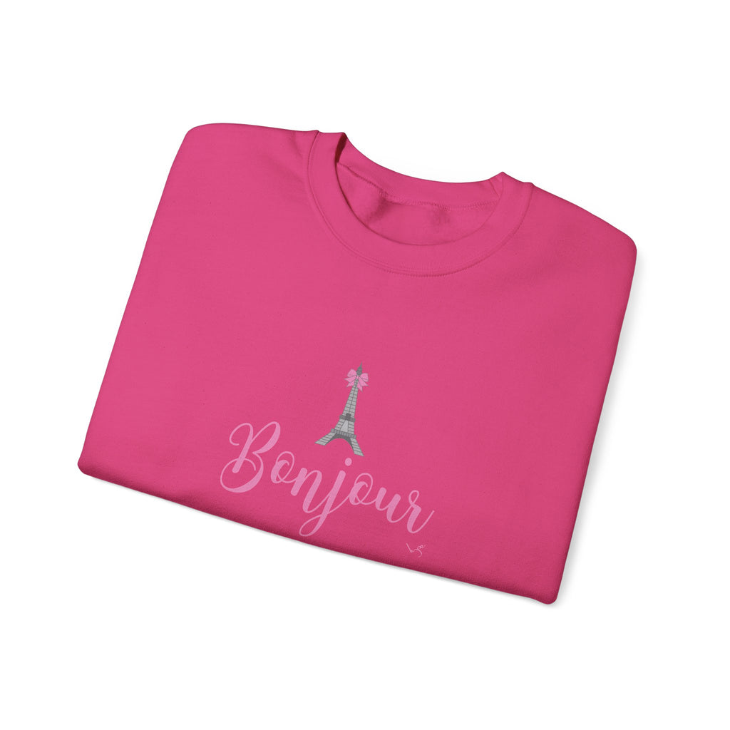 Bonjour Paris Eiffel Tower Graphic Sweatshirt - Unisex Heavy Blend™ Crewneck Sweatshirt