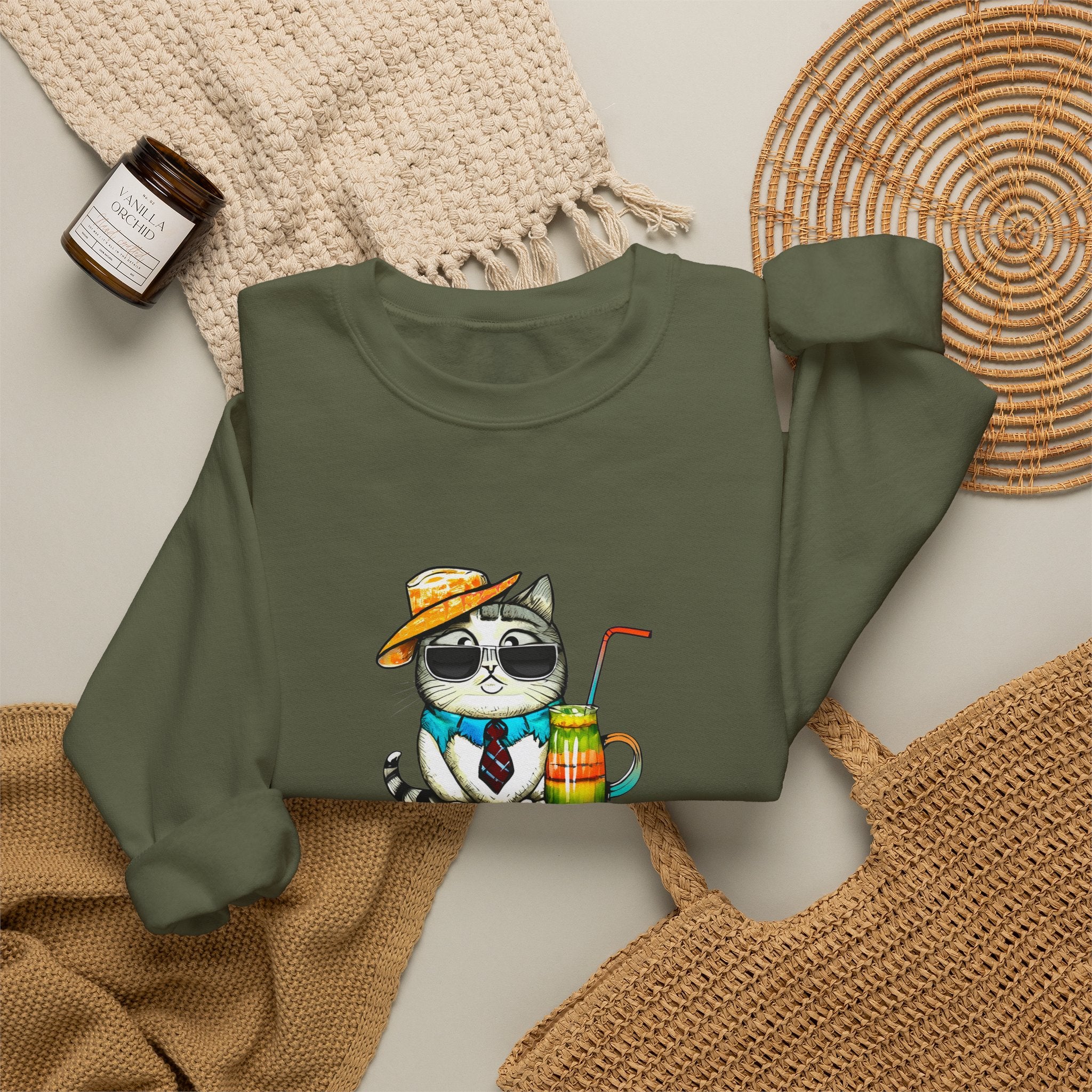Fun Purr-fectly Chilled Cat Graphic Unisex Heavy Blend™ Crewneck Sweatshirt