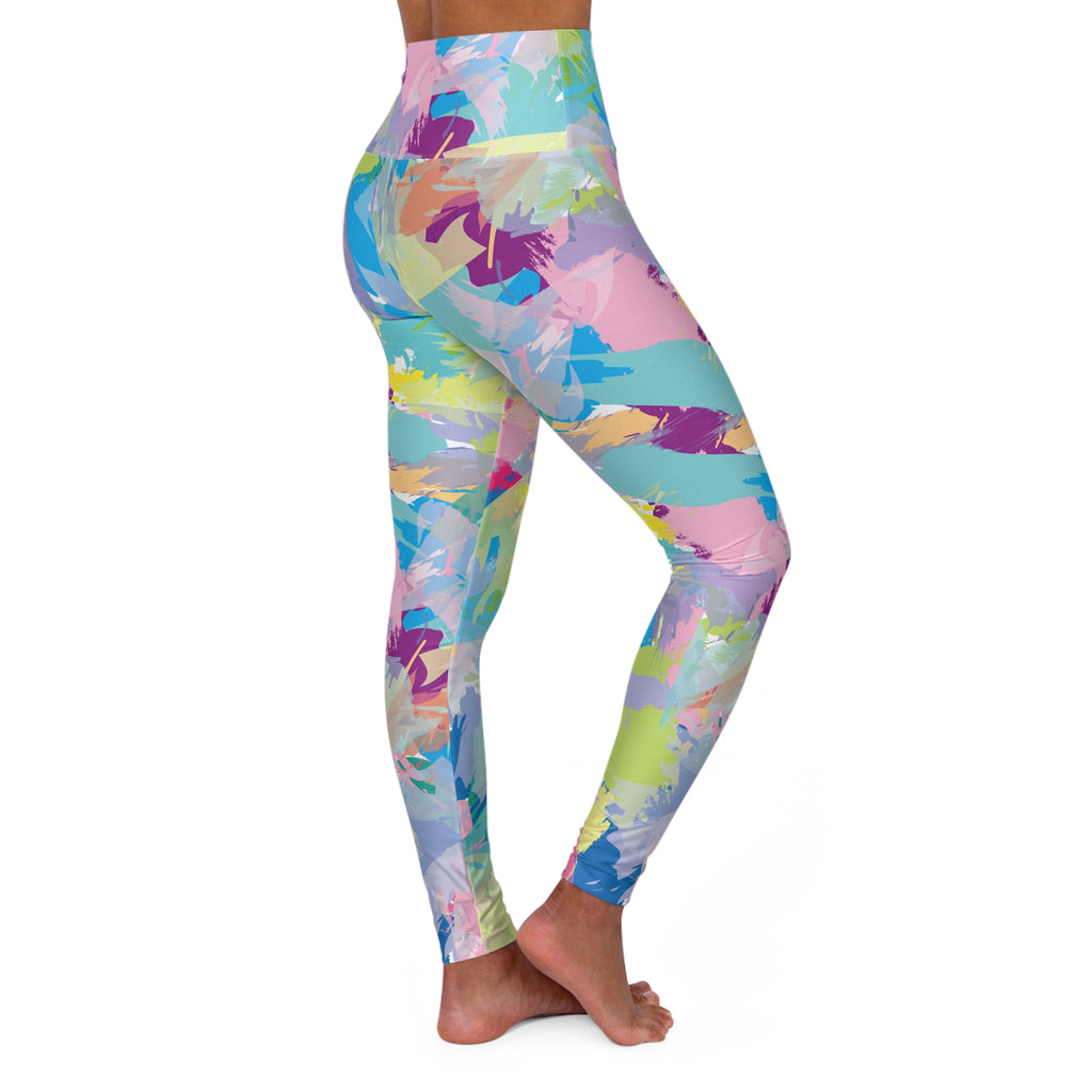 Colorful Abstract Brushstroke High Waisted Yoga Leggings (AOP)