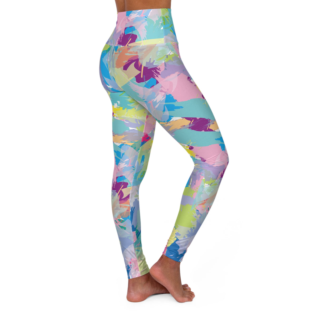 Colorful Abstract Brushstroke High Waisted Yoga Leggings (AOP)