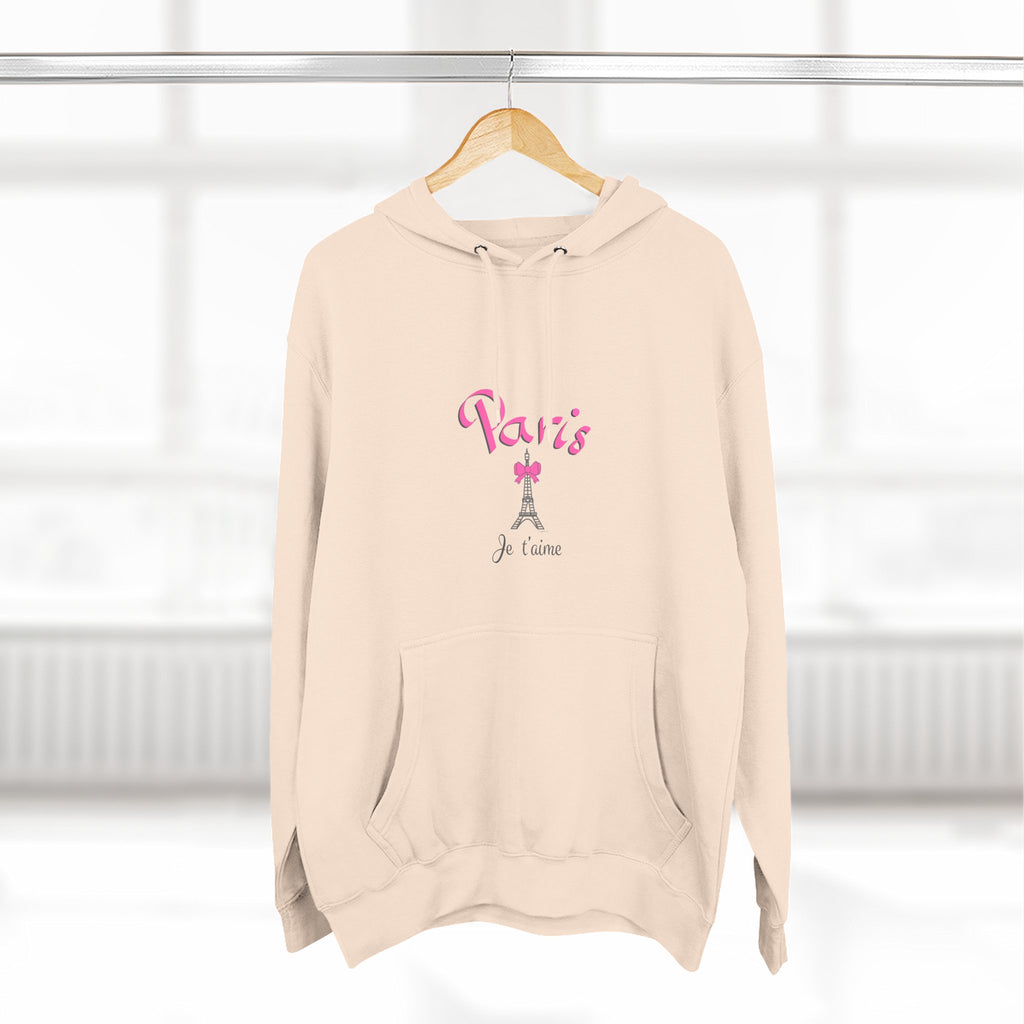 Paris Je T’aime Eiffel Tower Graphic Hoodie - Three-Panel Fleece Hoodie