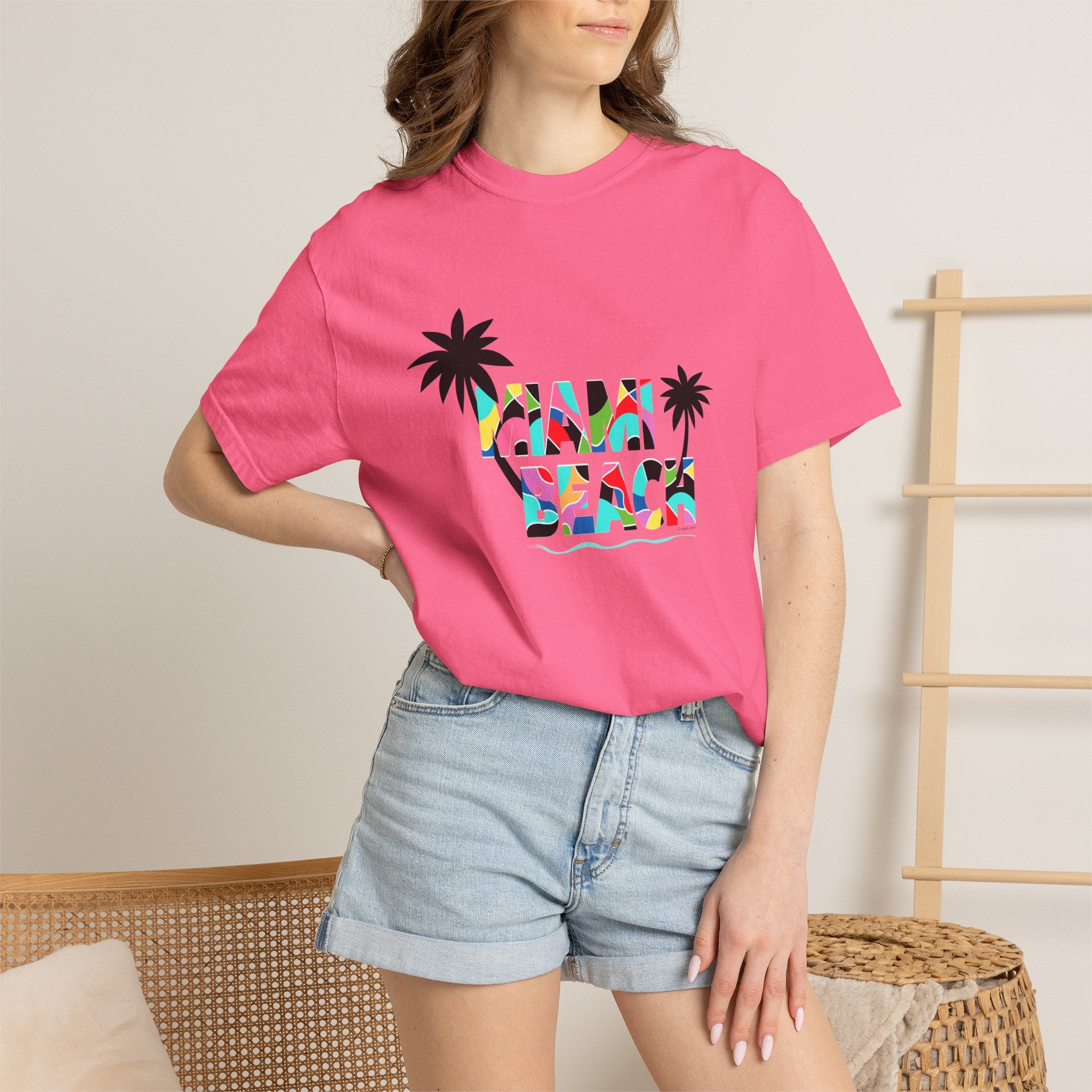 MIAMI BEACH Color Block Graphic Unisex Garment-Dyed T-shirt