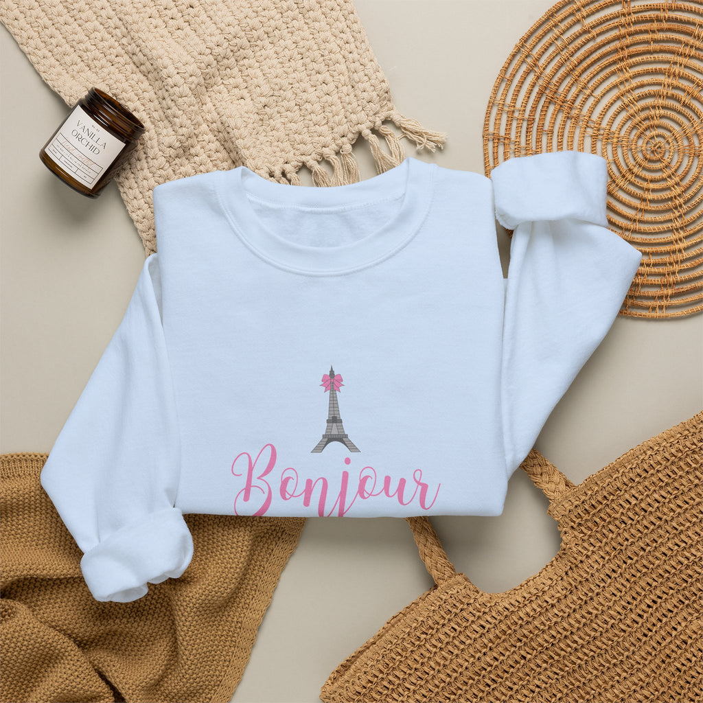 Bonjour Paris Eiffel Tower Graphic Sweatshirt - Unisex Heavy Blend™ Crewneck Sweatshirt