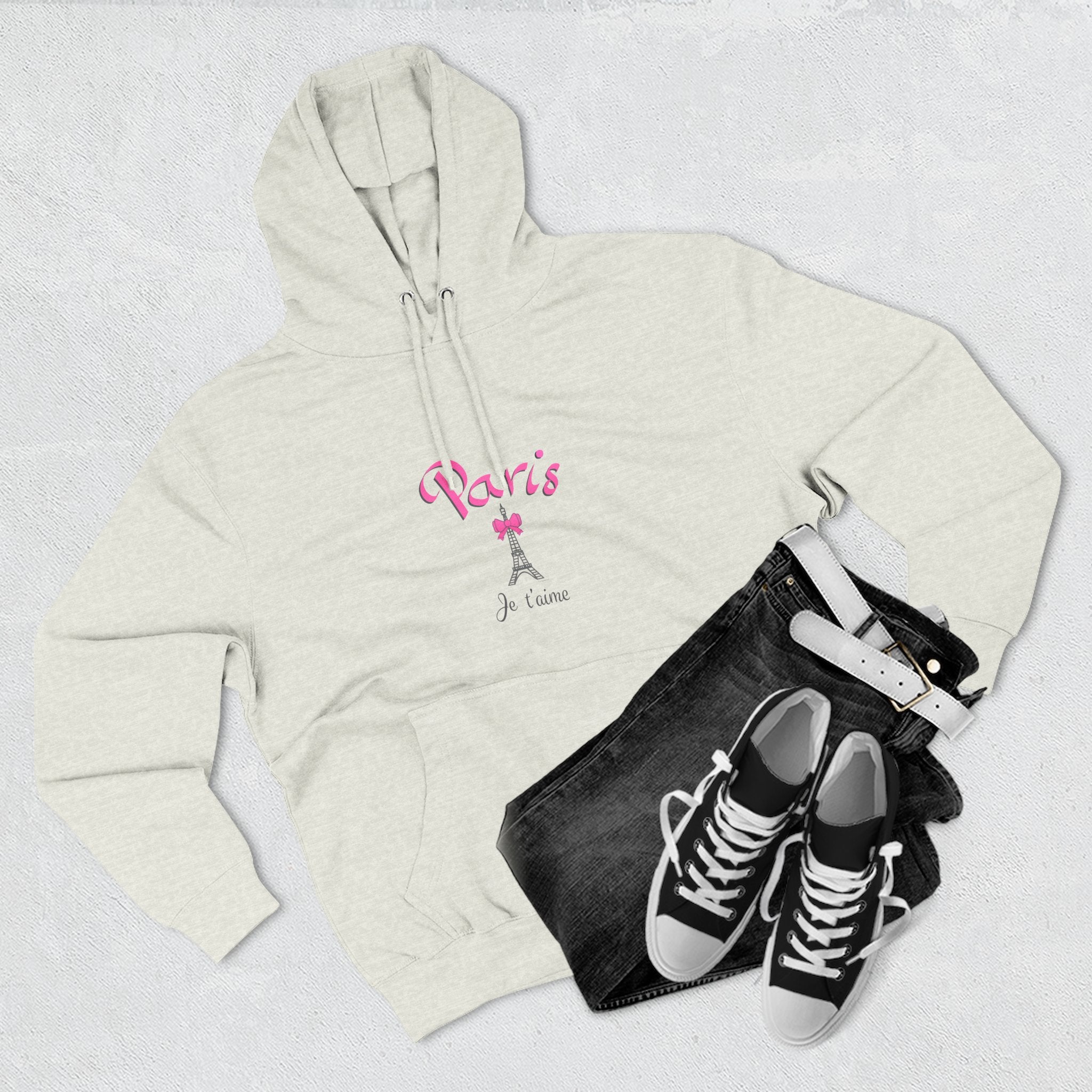 Paris Je T’aime Eiffel Tower Graphic Hoodie - Three-Panel Fleece Hoodie