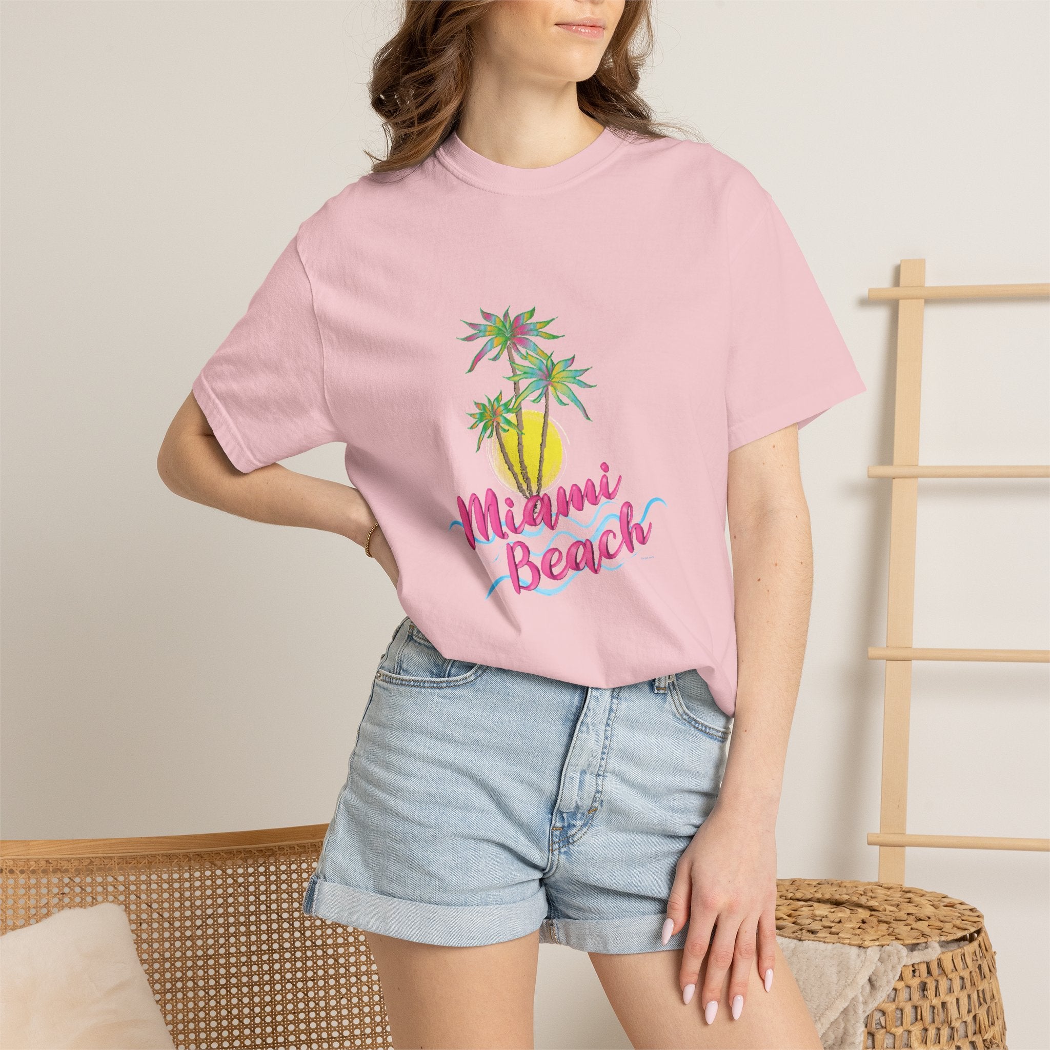MIAMI BEACH Palm Sunset Graphic Unisex Garment-Dyed T-shirt