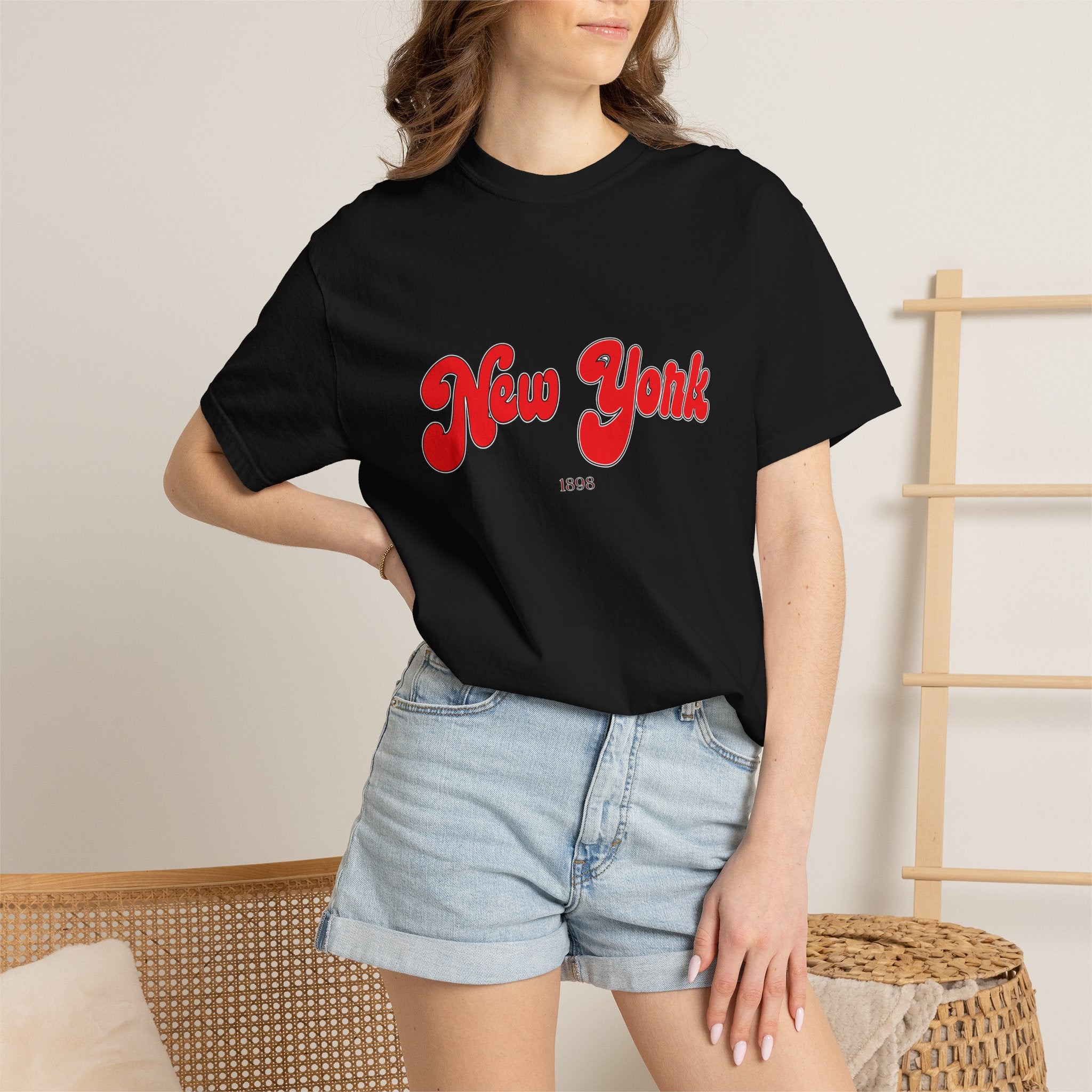 New York 1898 Black Red Lettering Graphic Tee