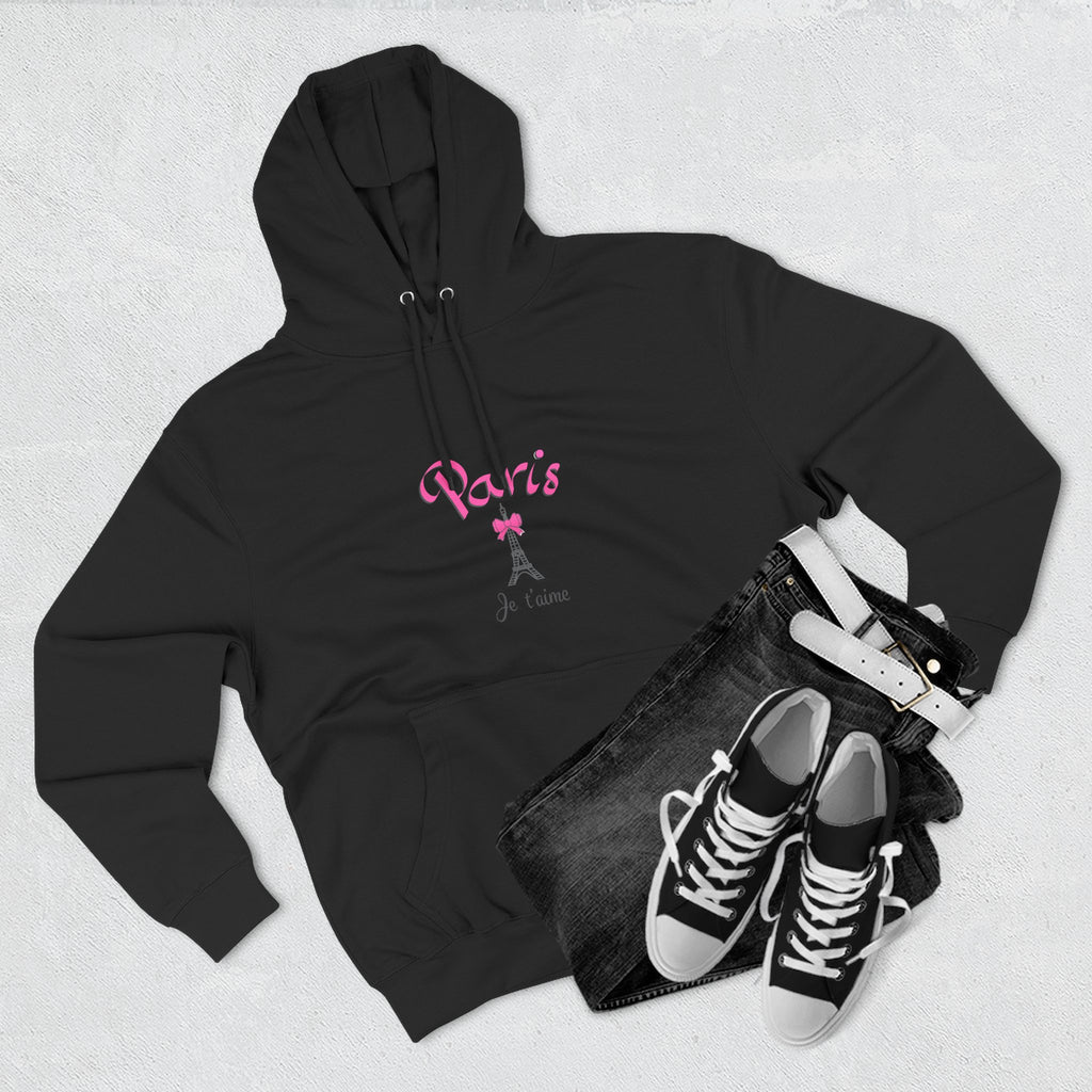 Paris Je T’aime Eiffel Tower Graphic Hoodie - Three-Panel Fleece Hoodie