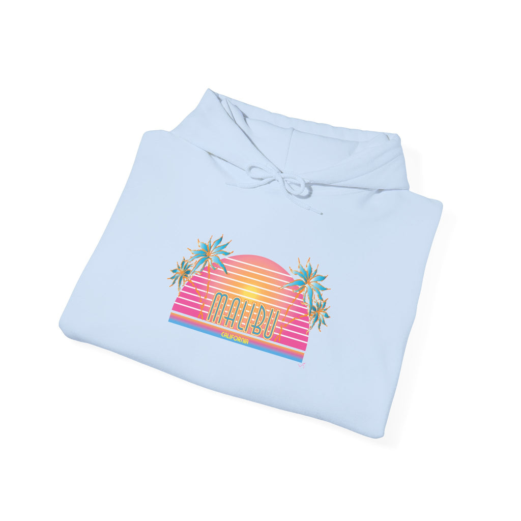 Retro Malibu Sunset Hoodie — Palm Tree Tropical Graphic