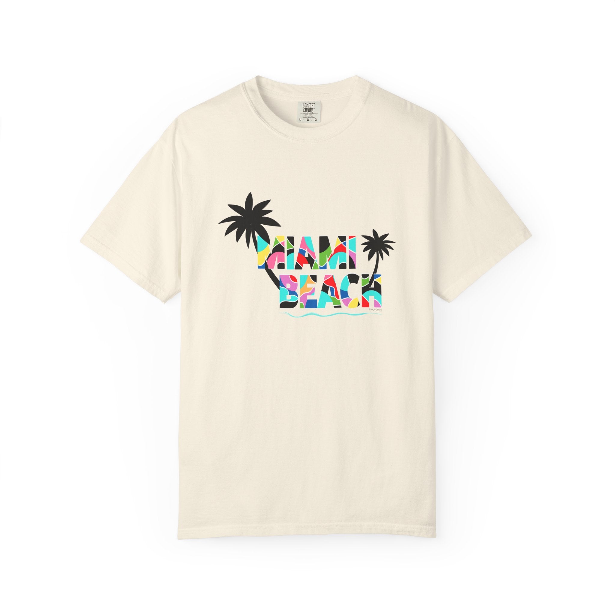 MIAMI BEACH Color Block Graphic Unisex Garment-Dyed T-shirt