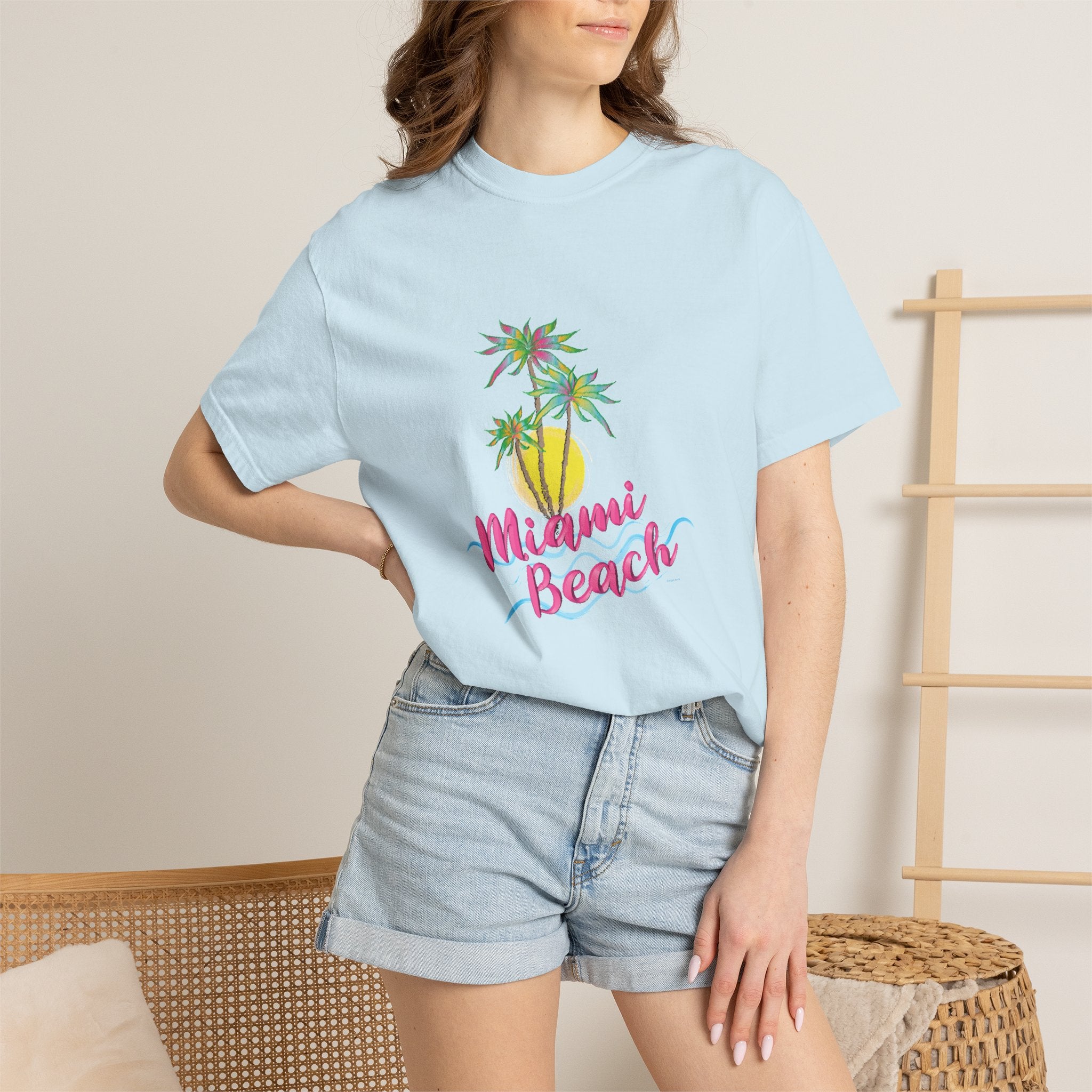 MIAMI BEACH Palm Sunset Graphic Unisex Garment-Dyed T-shirt