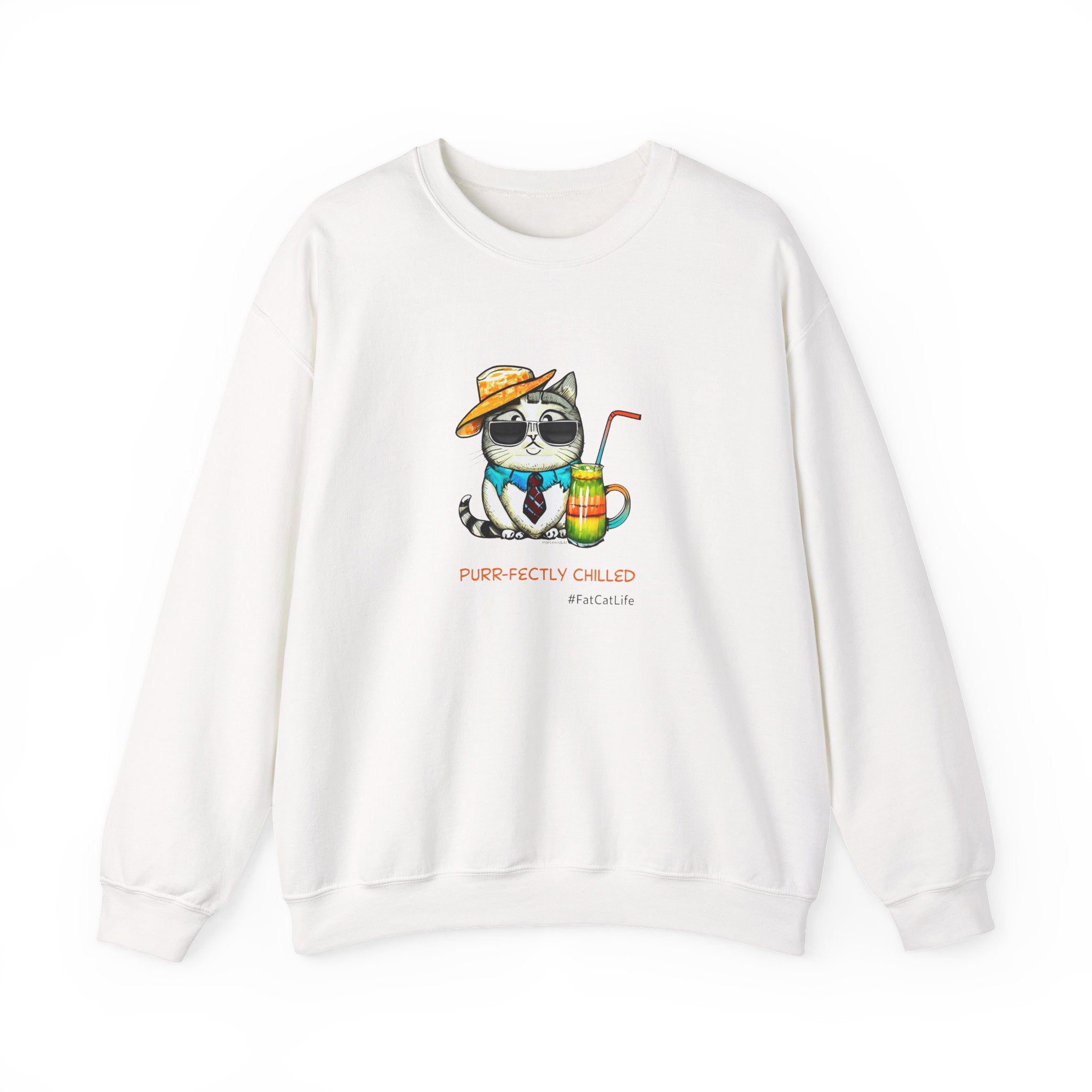 Fun Purr-fectly Chilled Cat Graphic Unisex Heavy Blend™ Crewneck Sweatshirt