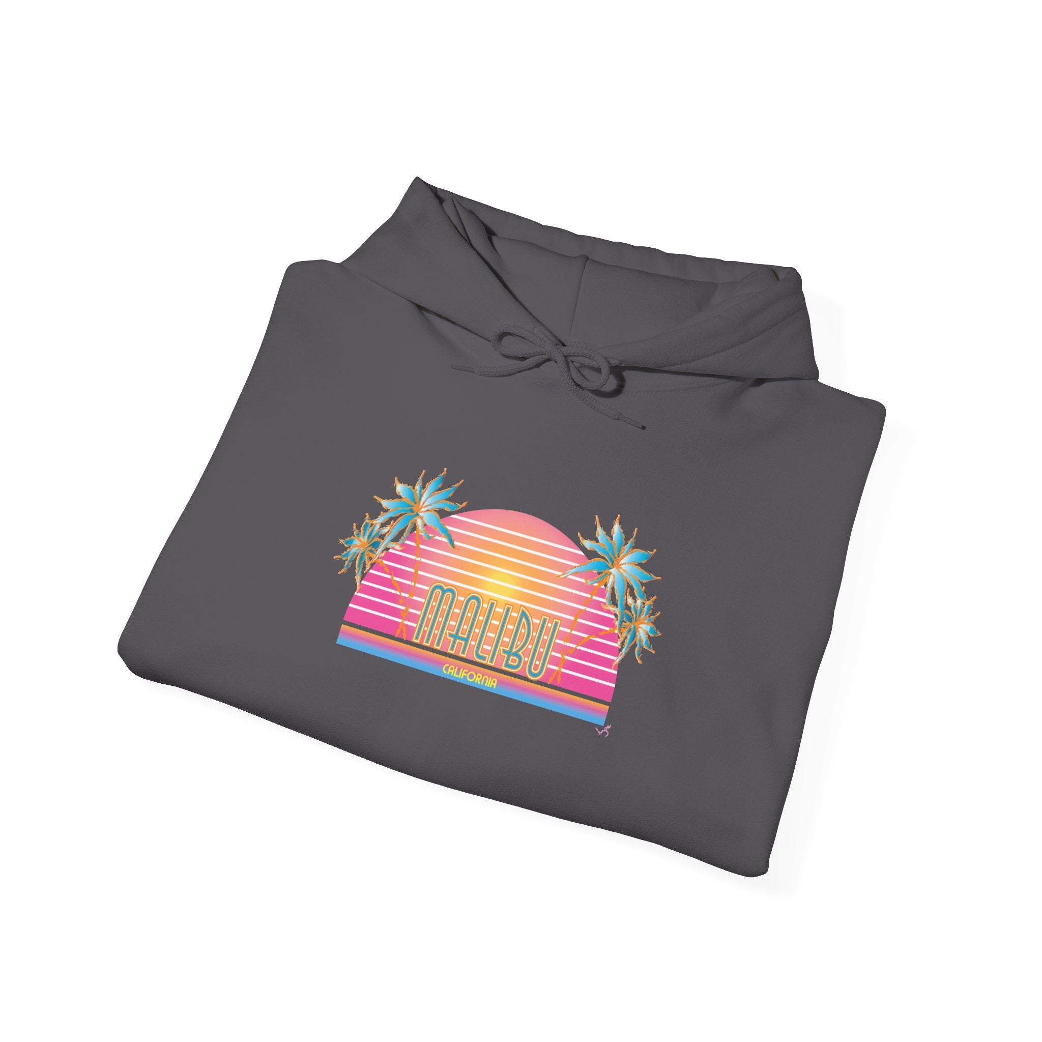 Retro Malibu Sunset Hoodie — Palm Tree Tropical Graphic