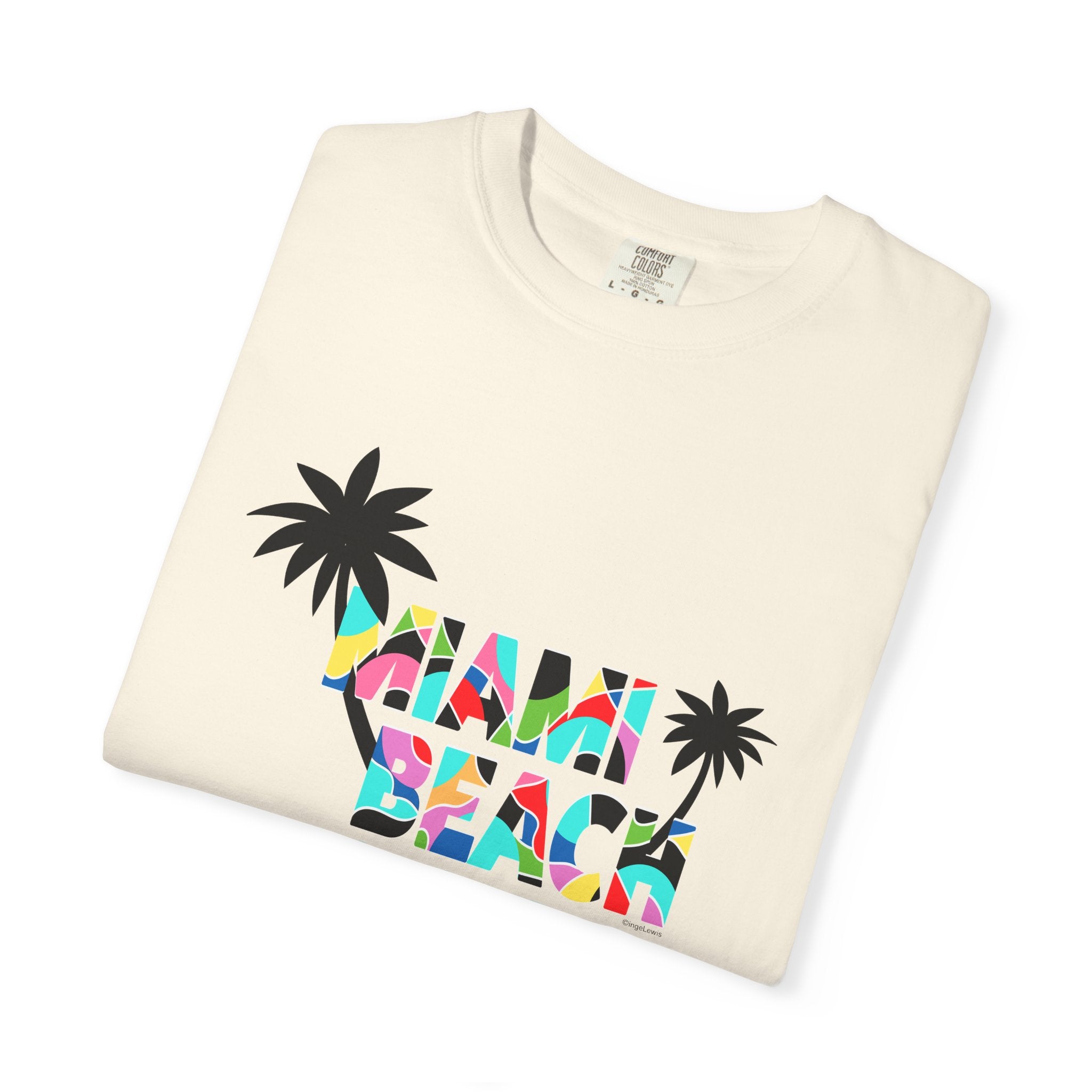 MIAMI BEACH Color Block Graphic Unisex Garment-Dyed T-shirt
