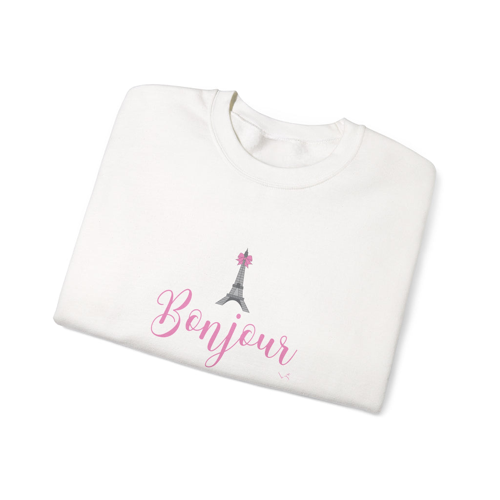 Bonjour Paris Eiffel Tower Graphic Sweatshirt - Unisex Heavy Blend™ Crewneck Sweatshirt