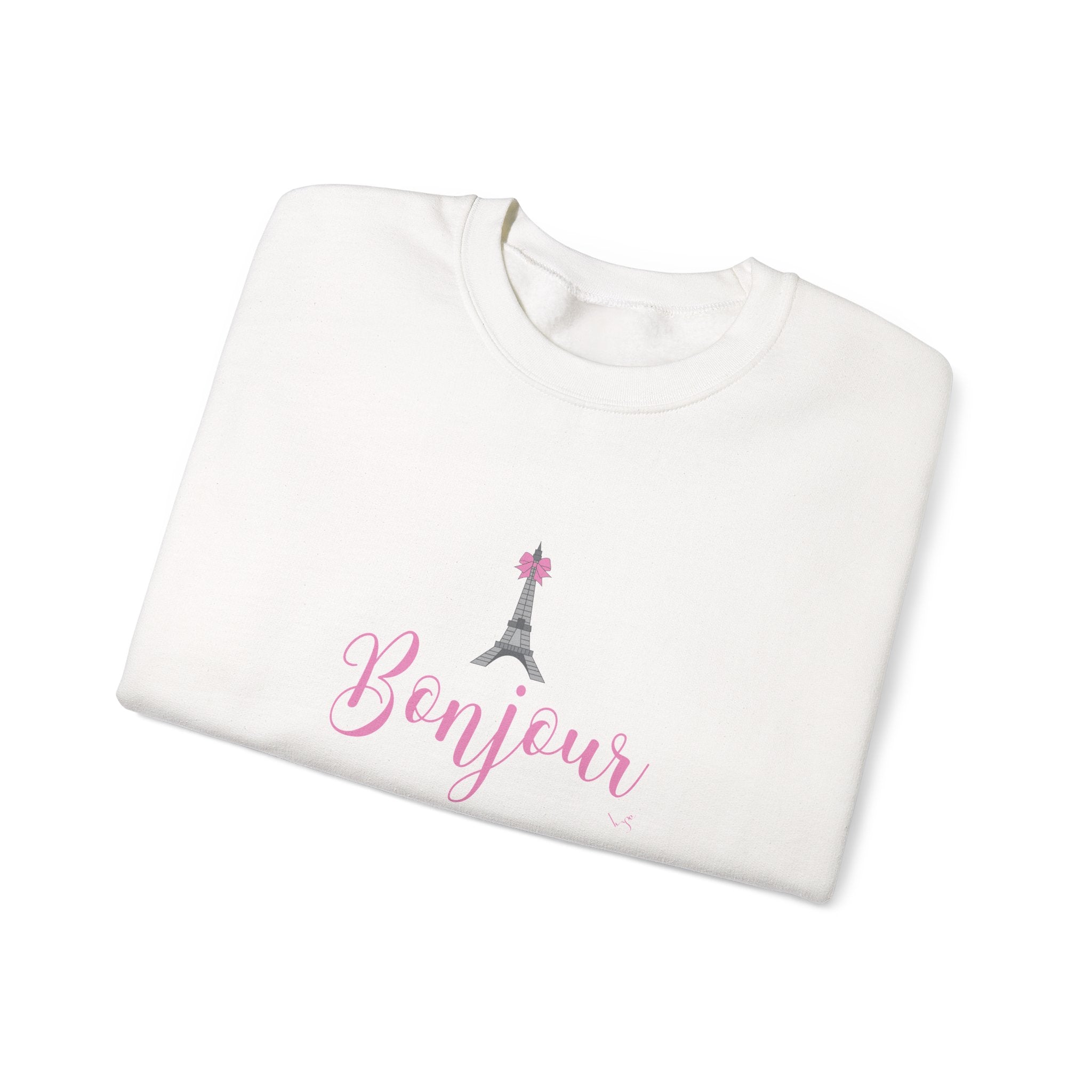 Bonjour Paris Eiffel Tower Graphic Sweatshirt - Unisex Heavy Blend™ Crewneck Sweatshirt