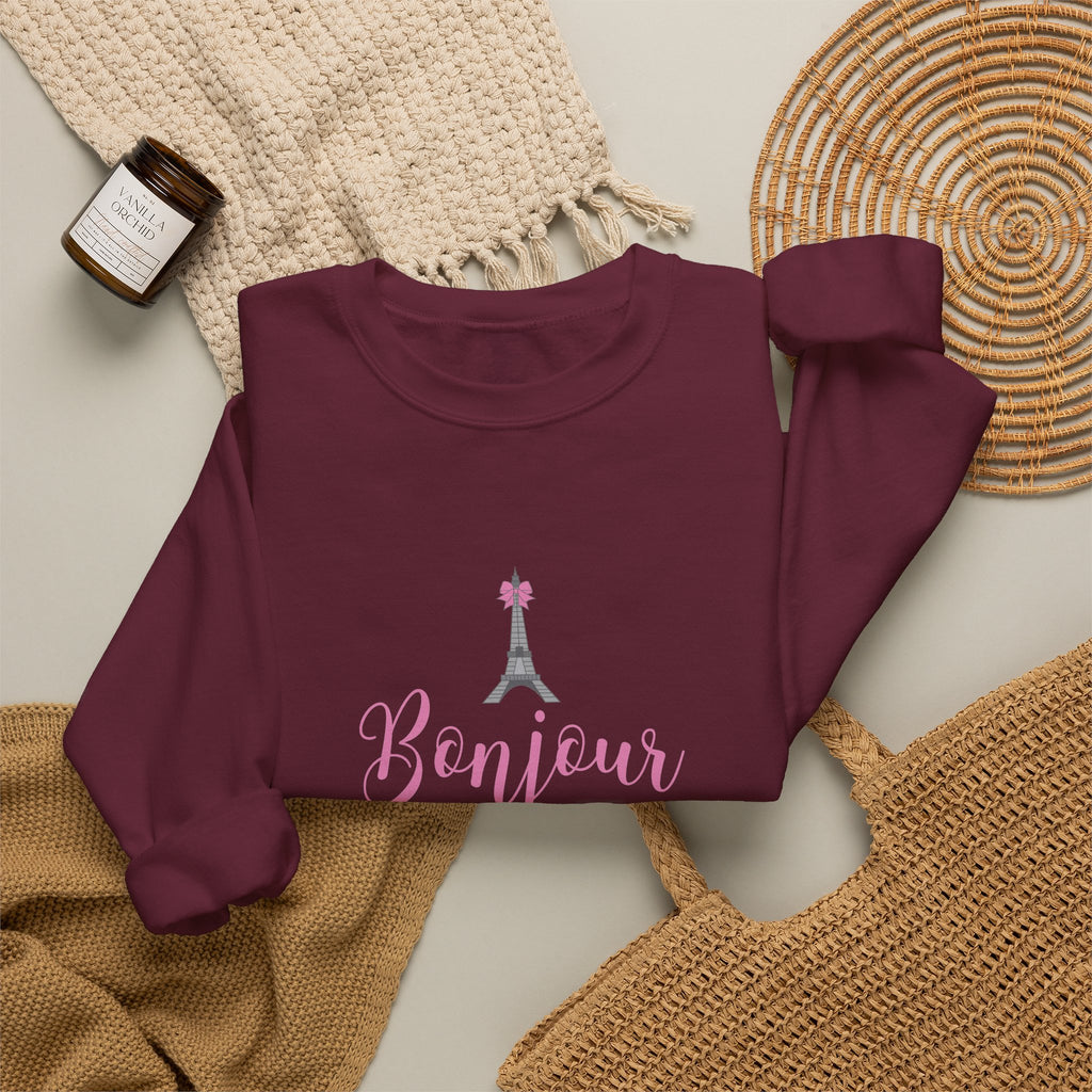Bonjour Paris Eiffel Tower Graphic Sweatshirt - Unisex Heavy Blend™ Crewneck Sweatshirt