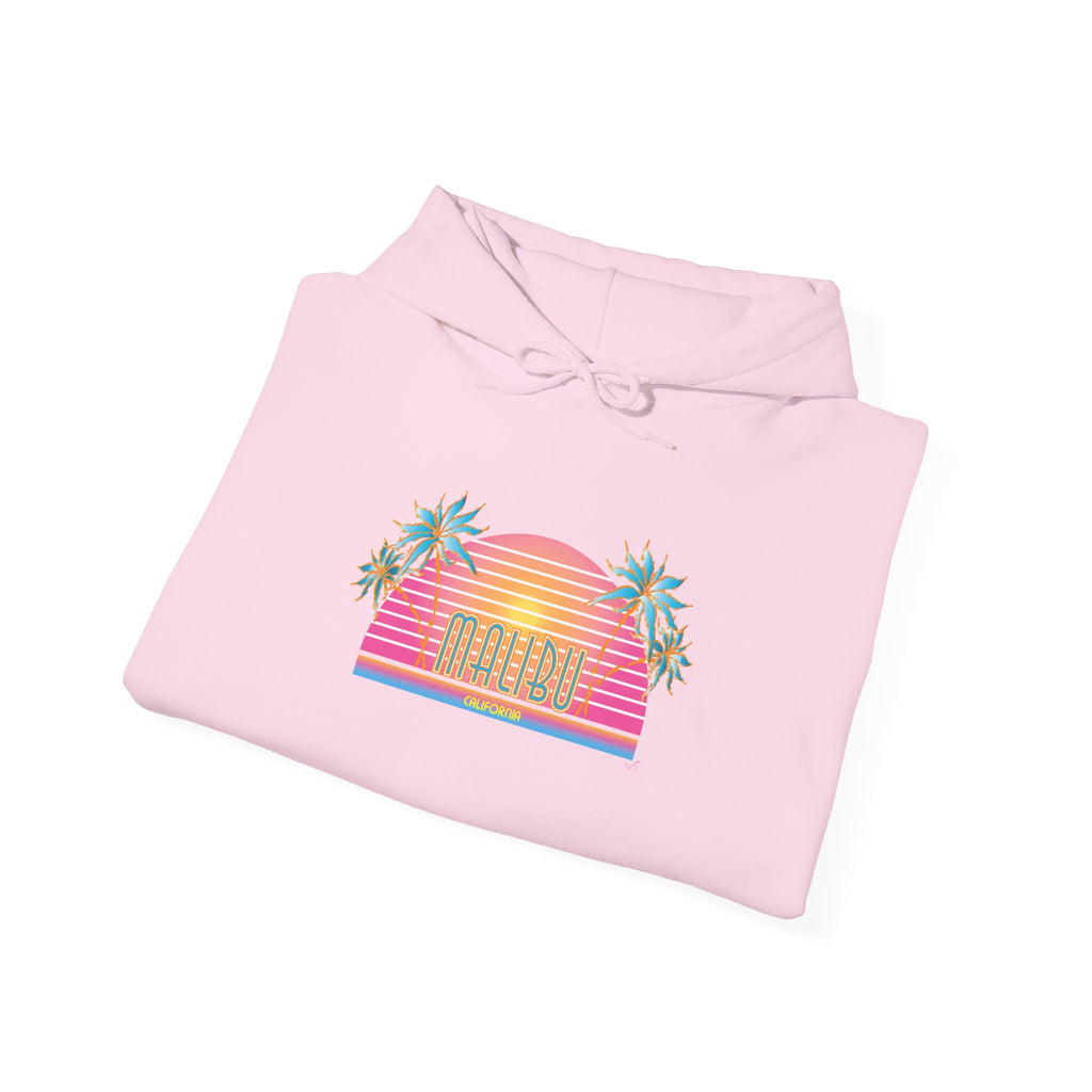 Retro Malibu Sunset Hoodie — Palm Tree Tropical Graphic