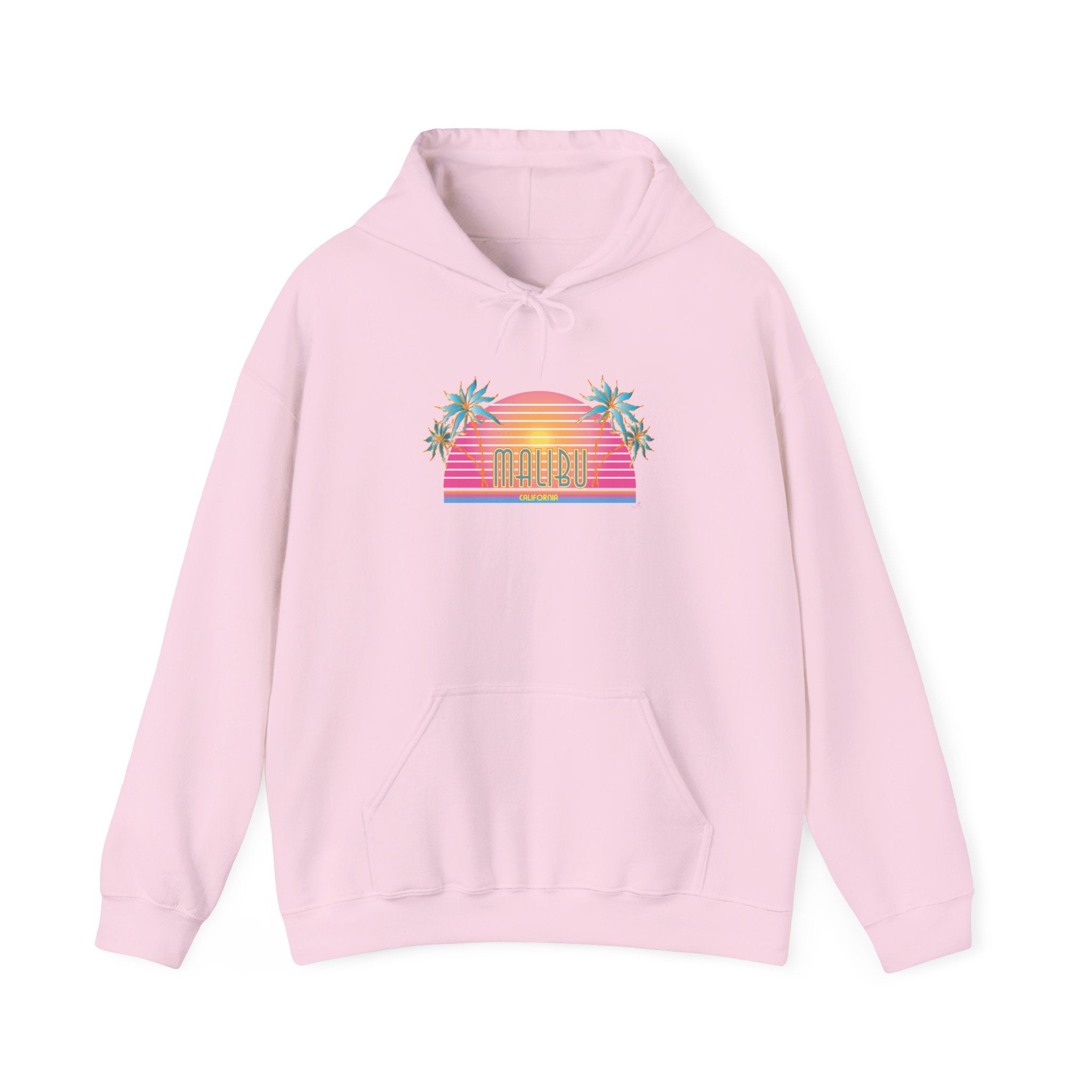 Retro Malibu Sunset Hoodie — Palm Tree Tropical Graphic
